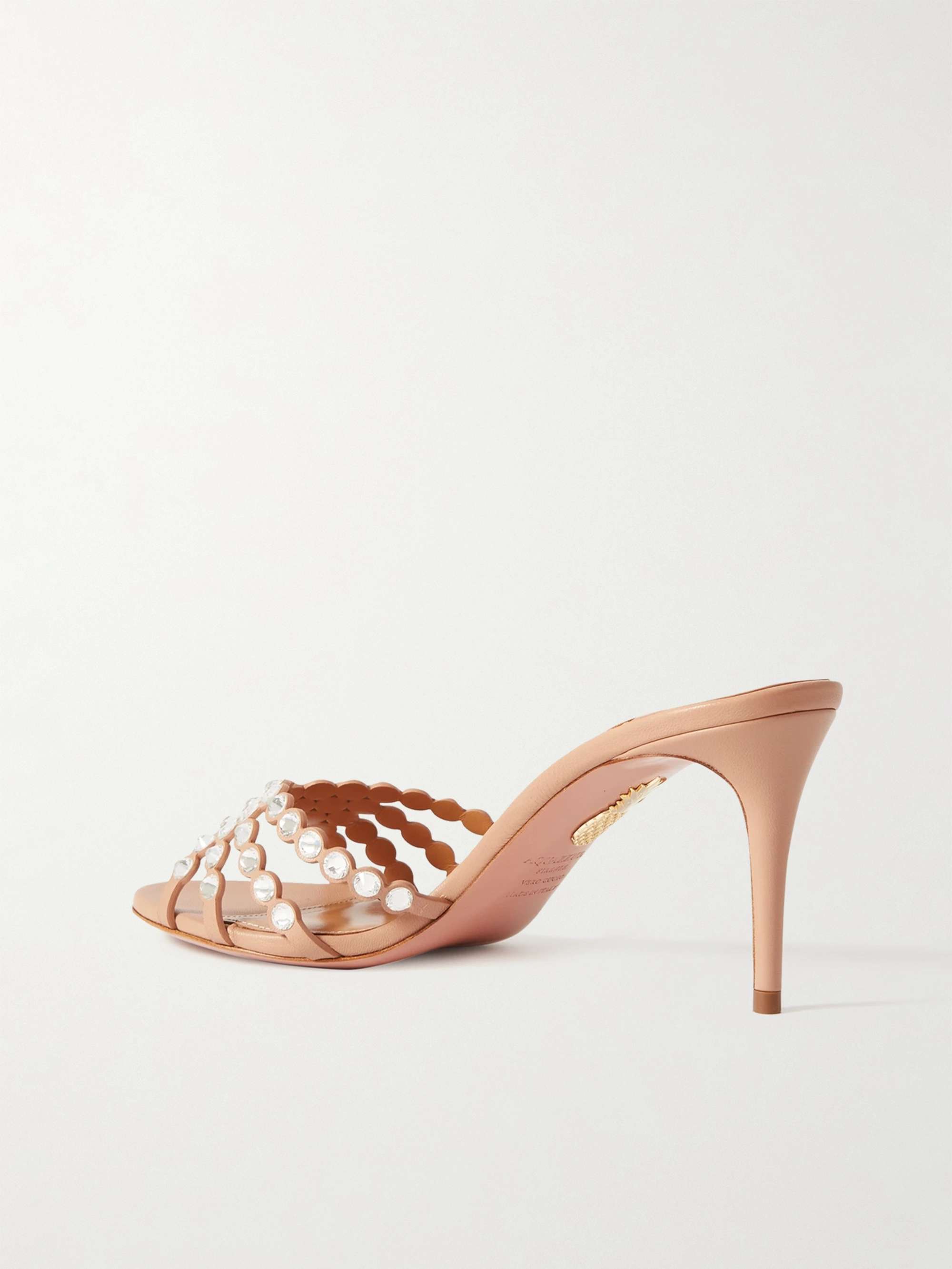 AQUAZZURA Tequila 75 crystal-embellished PVC and metallic leather mules