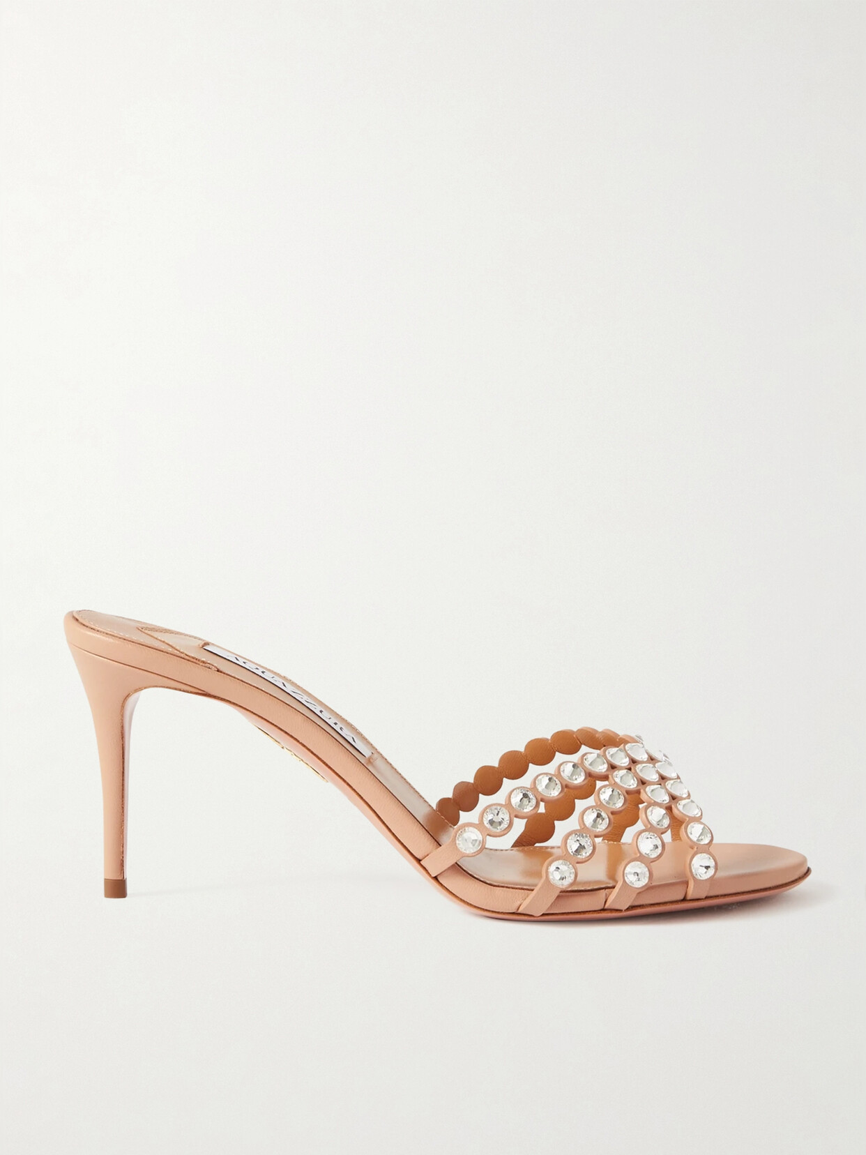 Shop Aquazzura Tequila 75 Crystal-embellished Leather Mules In Neutrals