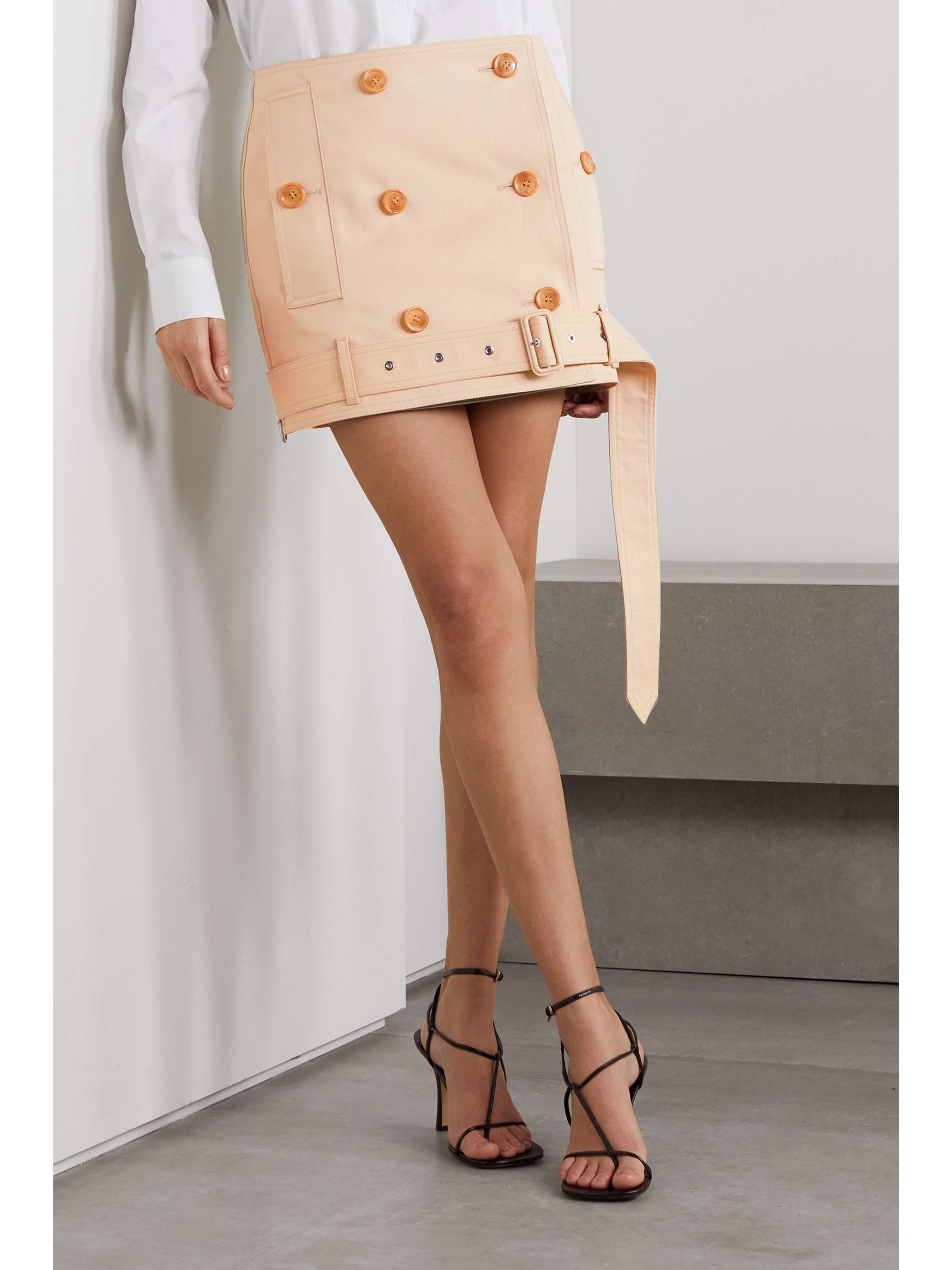 BURBERRY Belted cotton-gabardine wrap mini skirt