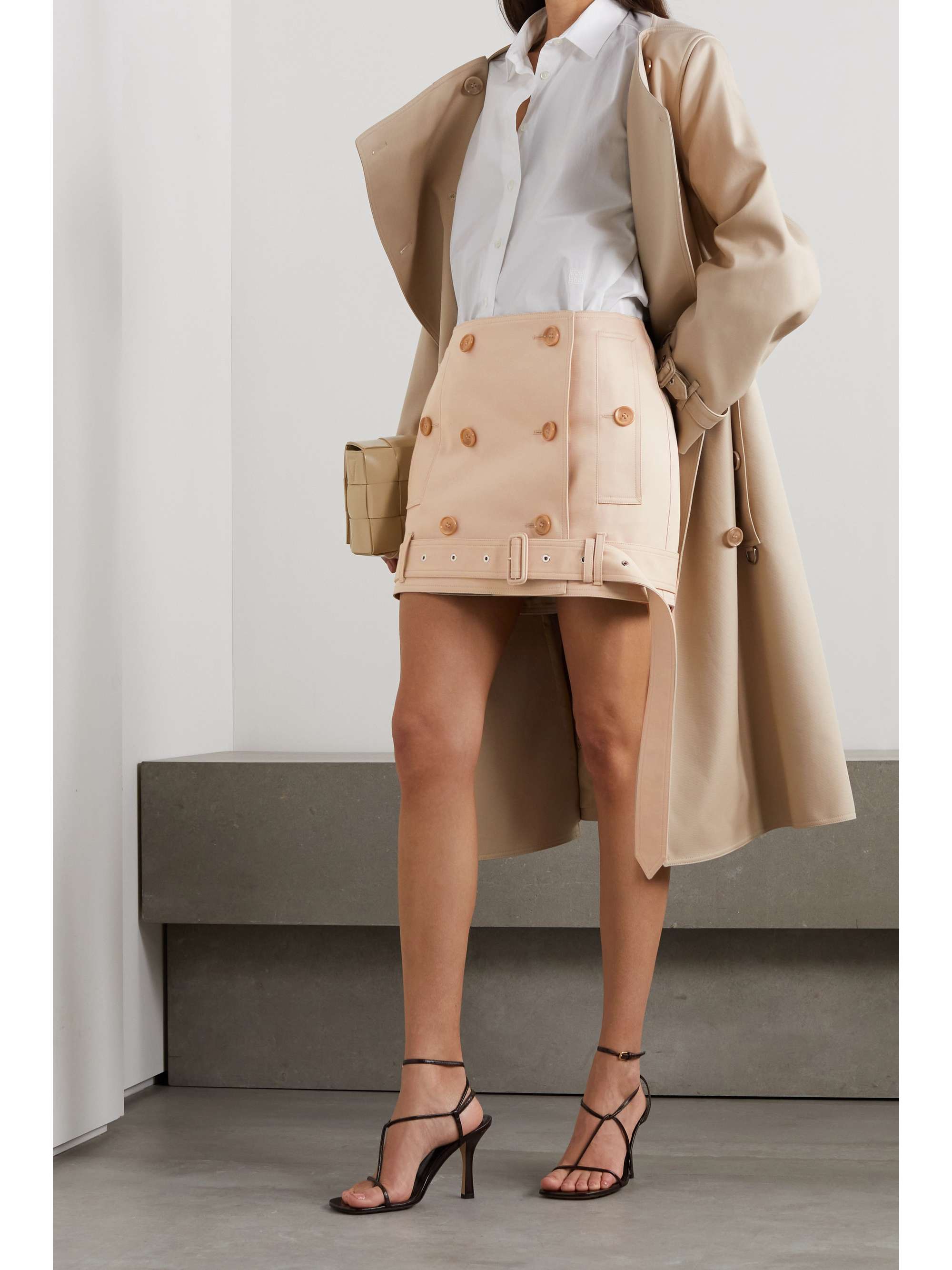 BURBERRY Belted cotton-gabardine wrap mini skirt
