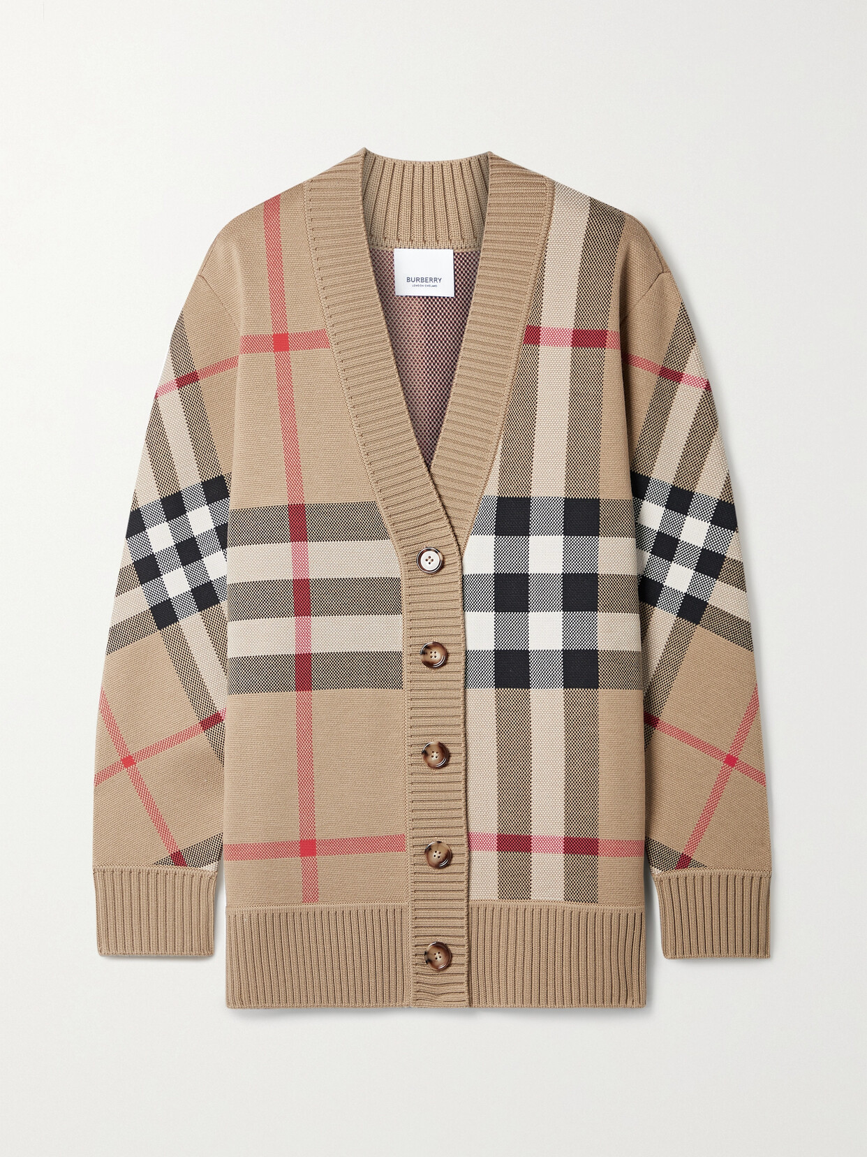 Shop Burberry Checked Jacquard-knit Cardigan In Multi