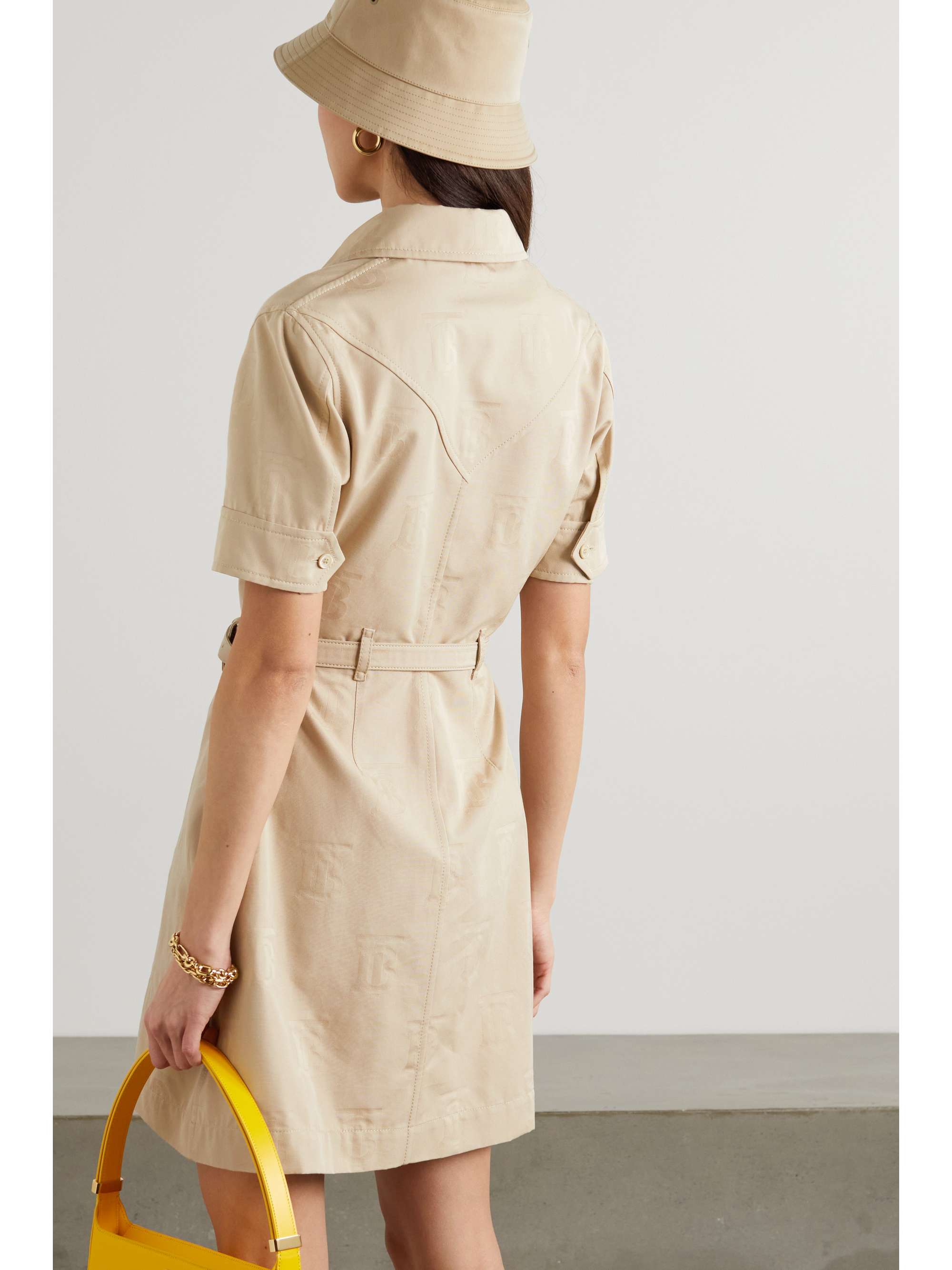 BURBERRY Belted cotton-jacquard mini shirt dress