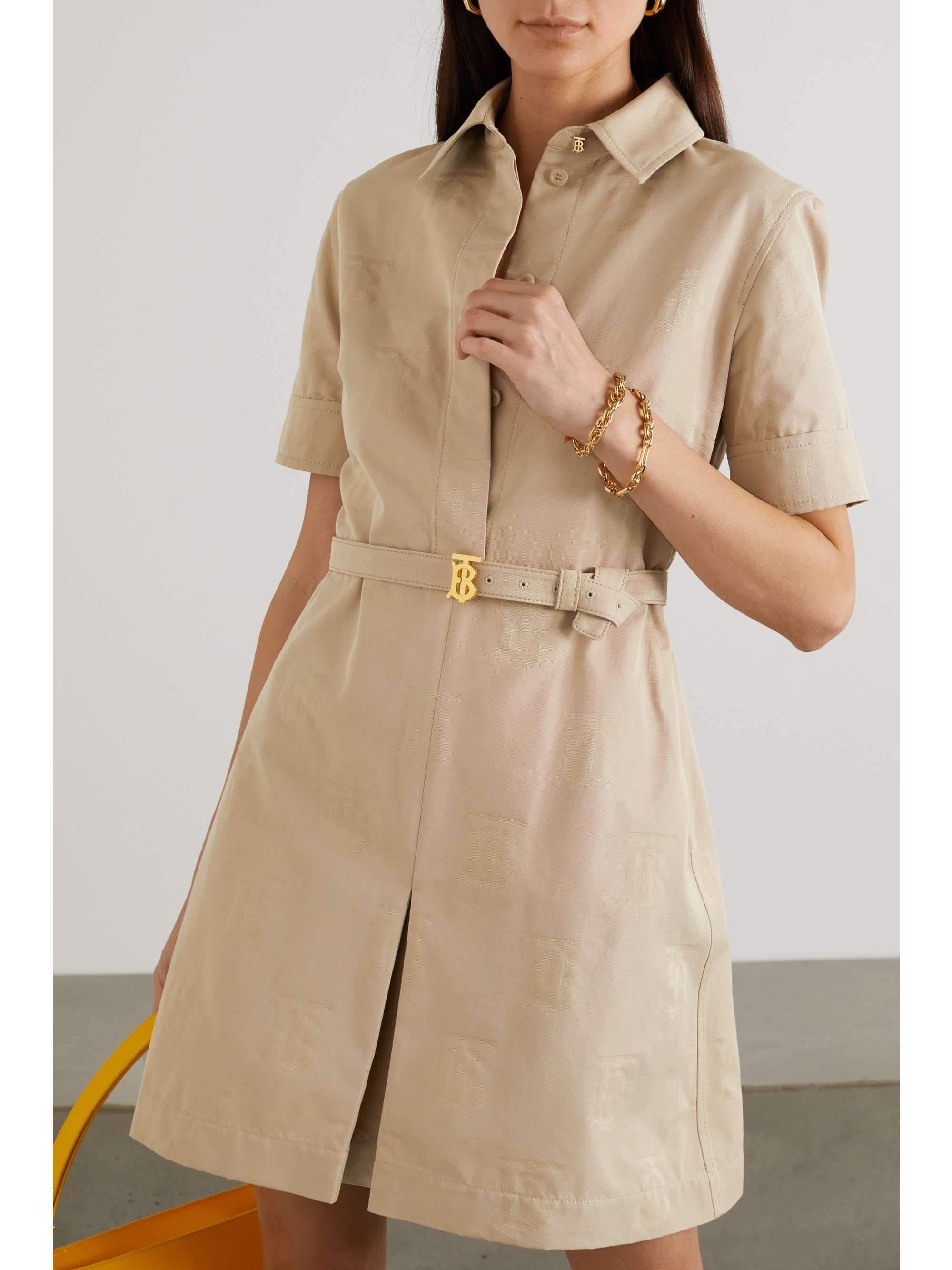 BURBERRY Belted cotton-jacquard mini shirt dress