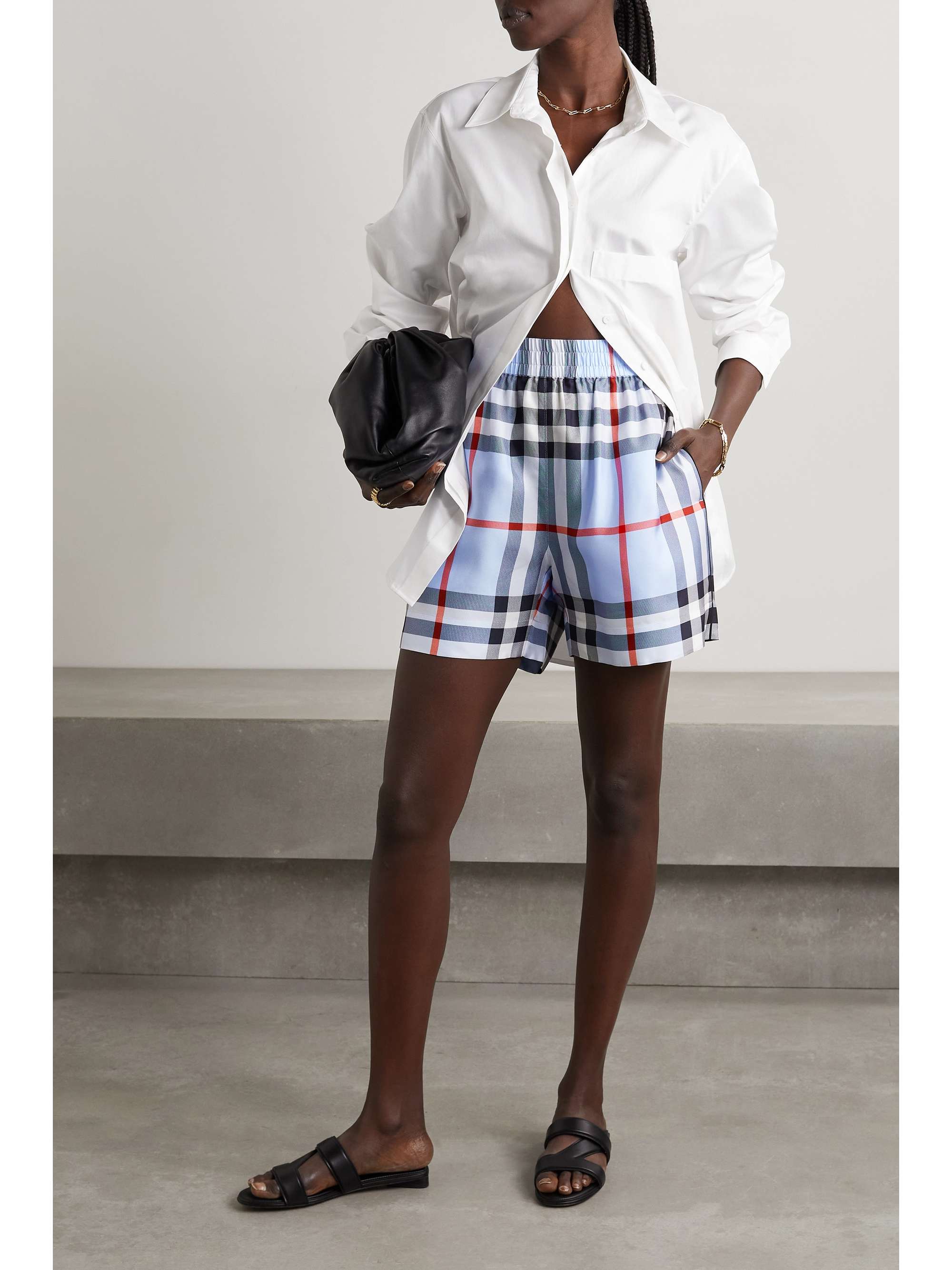 BURBERRY Checked silk-twill shorts