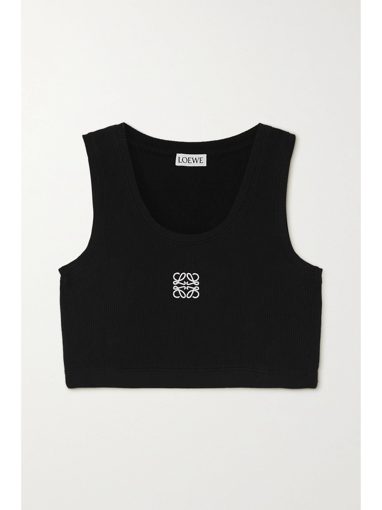 LOEWE CROPPED EMBROIDERED RIBBED STRETCH-COTTON JERSEY TANK