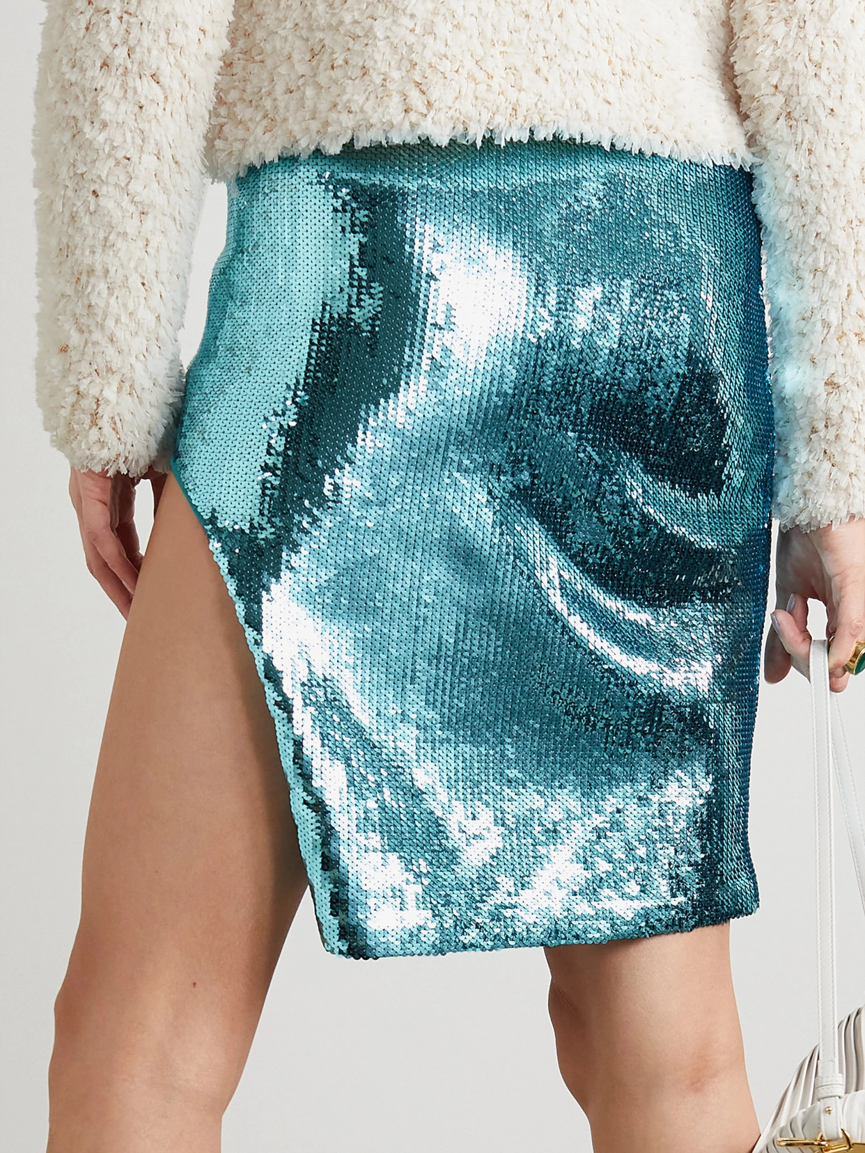 Asymmetric Sequined Stretch-Knit Mini