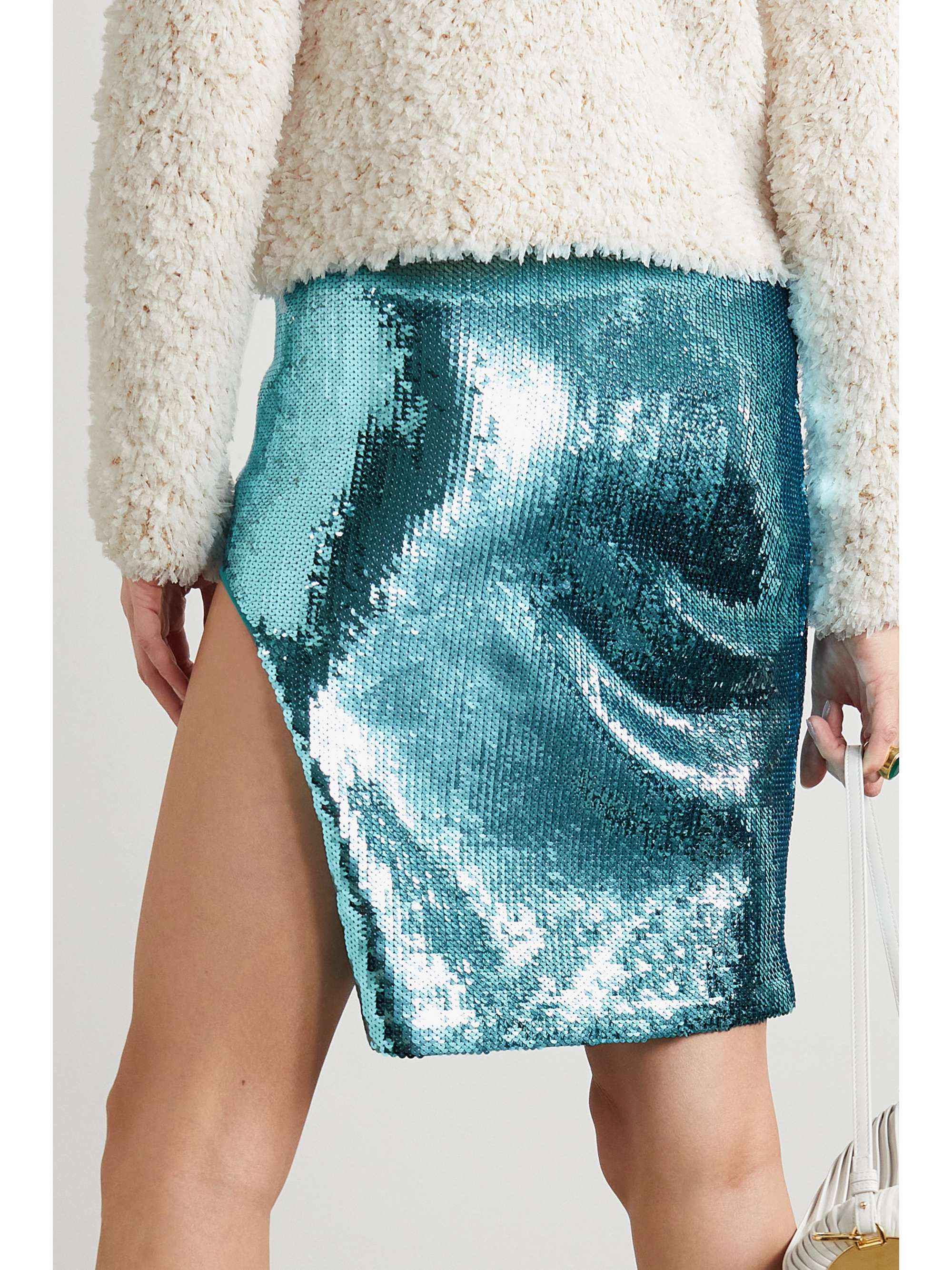LOEWE Asymmetric sequined stretch-knit mini skirt