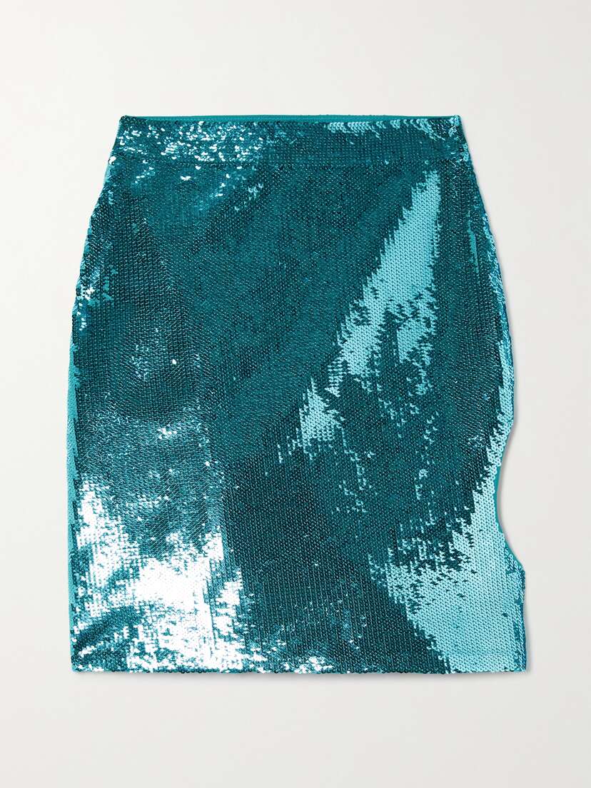 Loewe Asymmetric Sequined Stretch-knit Mini Skirt