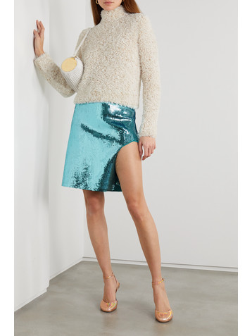 Loewe Asymmetric sequined stretch-knit mini skirt