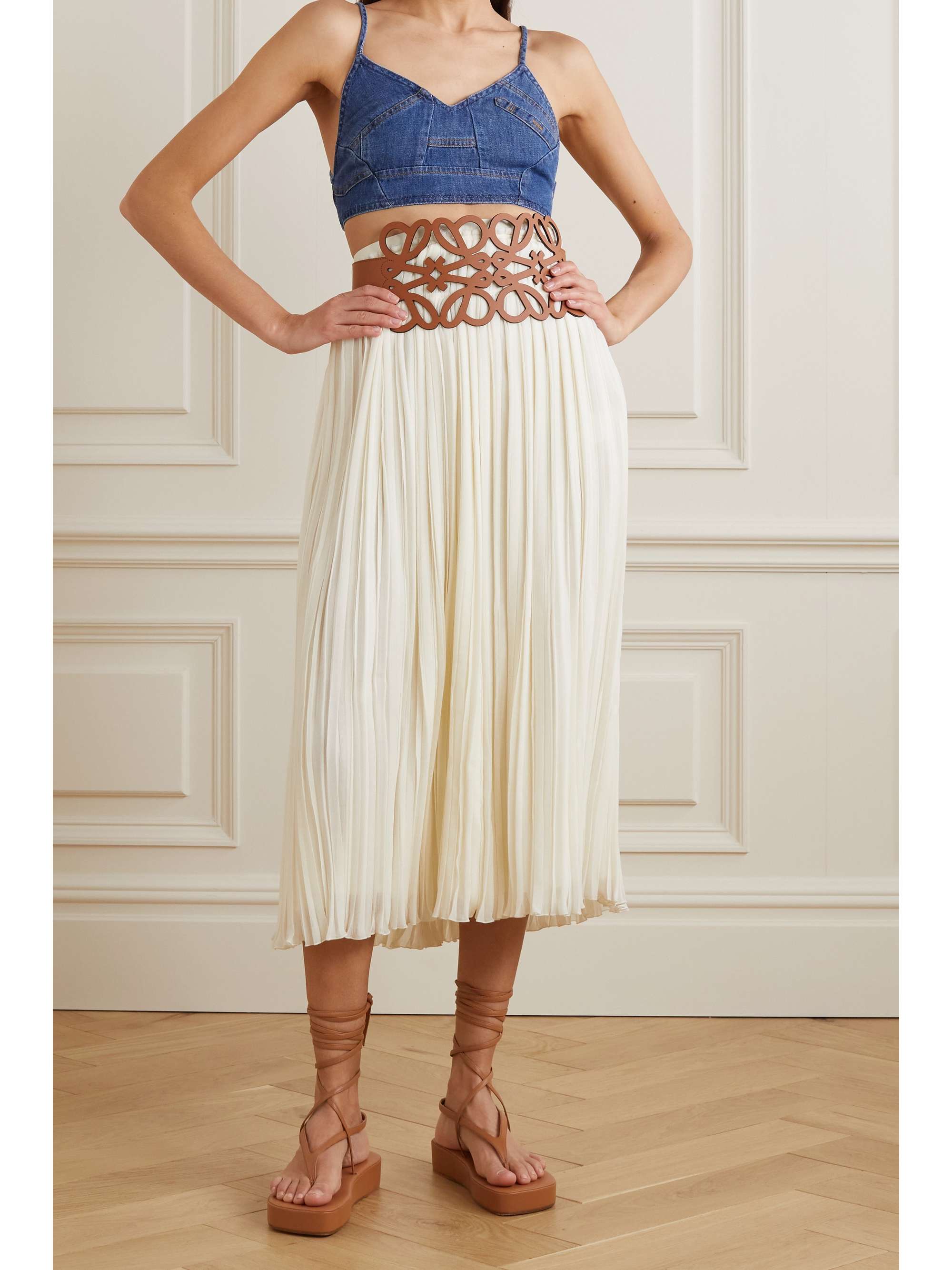 LOEWE Cropped paneled denim top