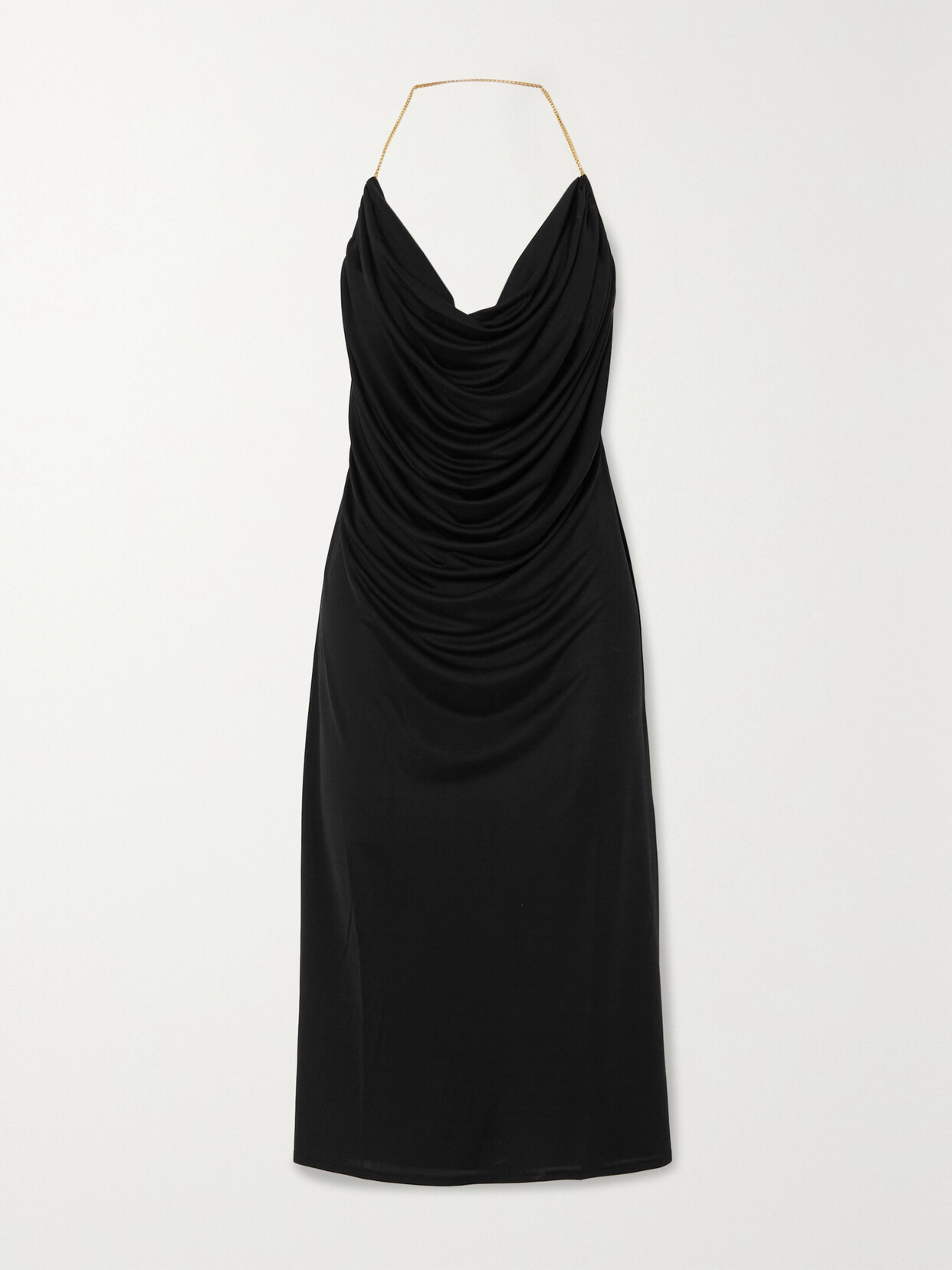 Loewe Chain-embellished Draped Silk Halterneck Dress - Black