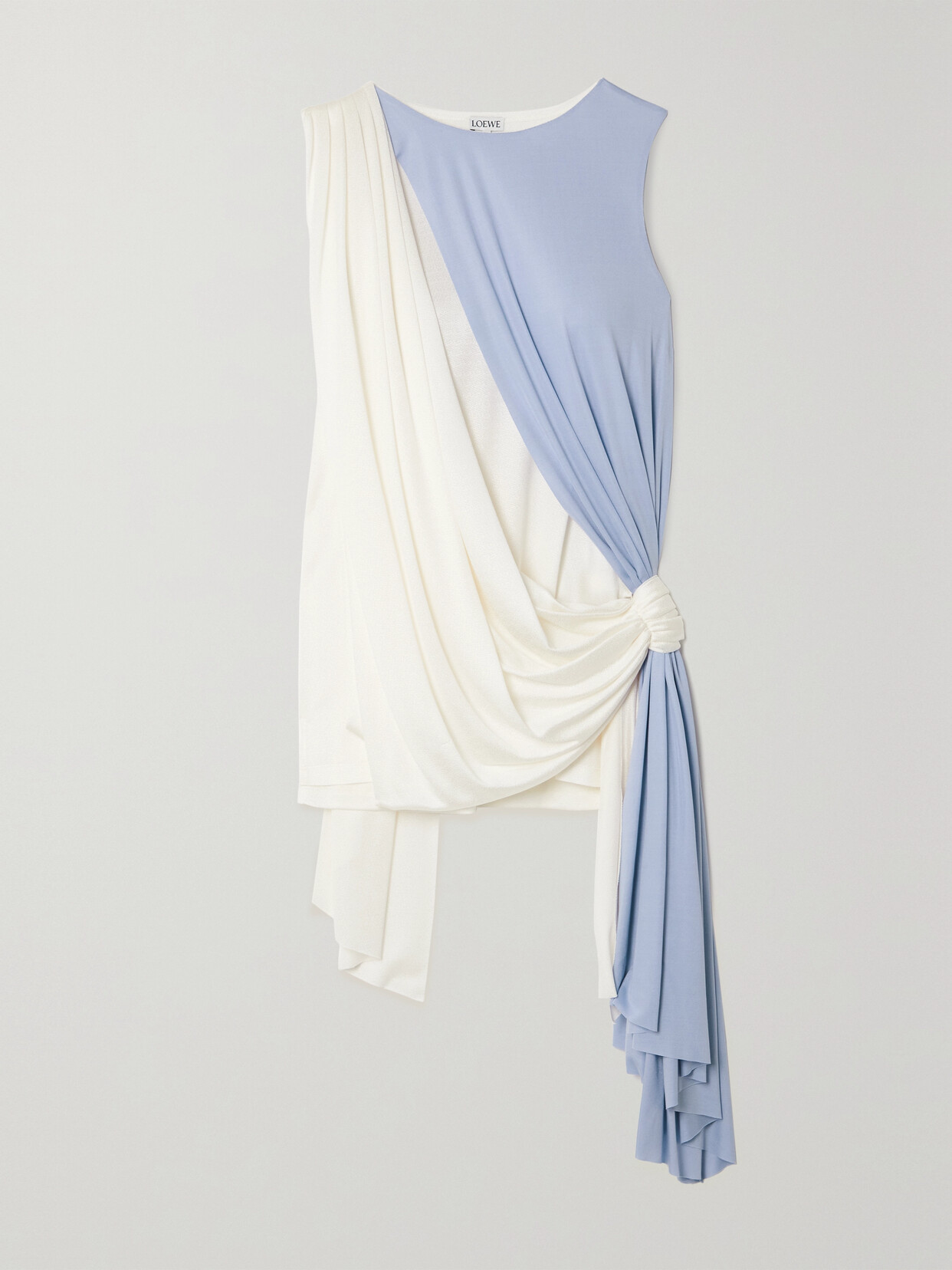 Loewe Asymmetric Knotted Draped Silk Crepe De Chine Top In Blue