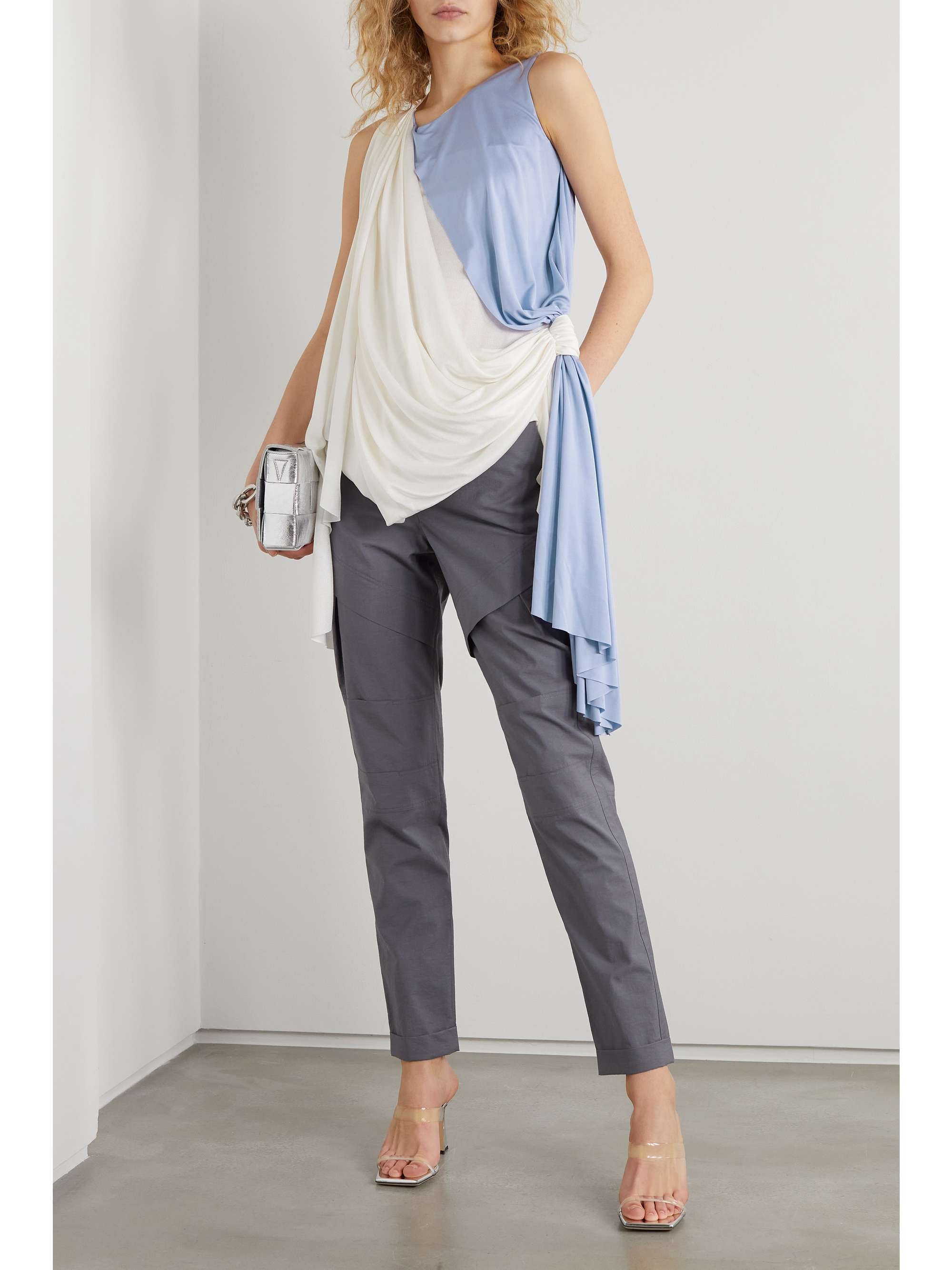 LOEWE Asymmetric knotted draped silk crepe de chine top