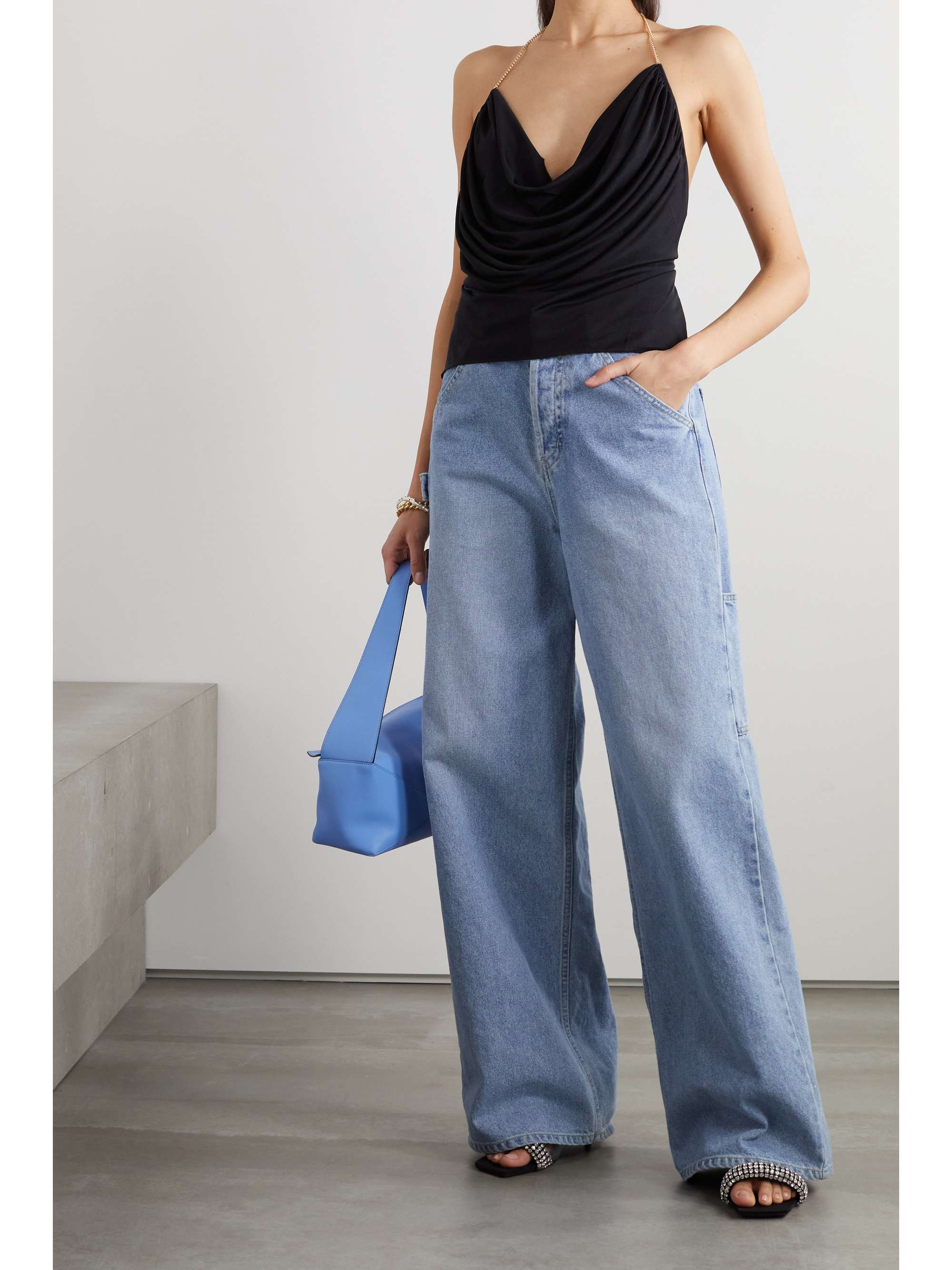 LOEWE ラメ ホルターネックキャミソール ドレープ入り オープンバック