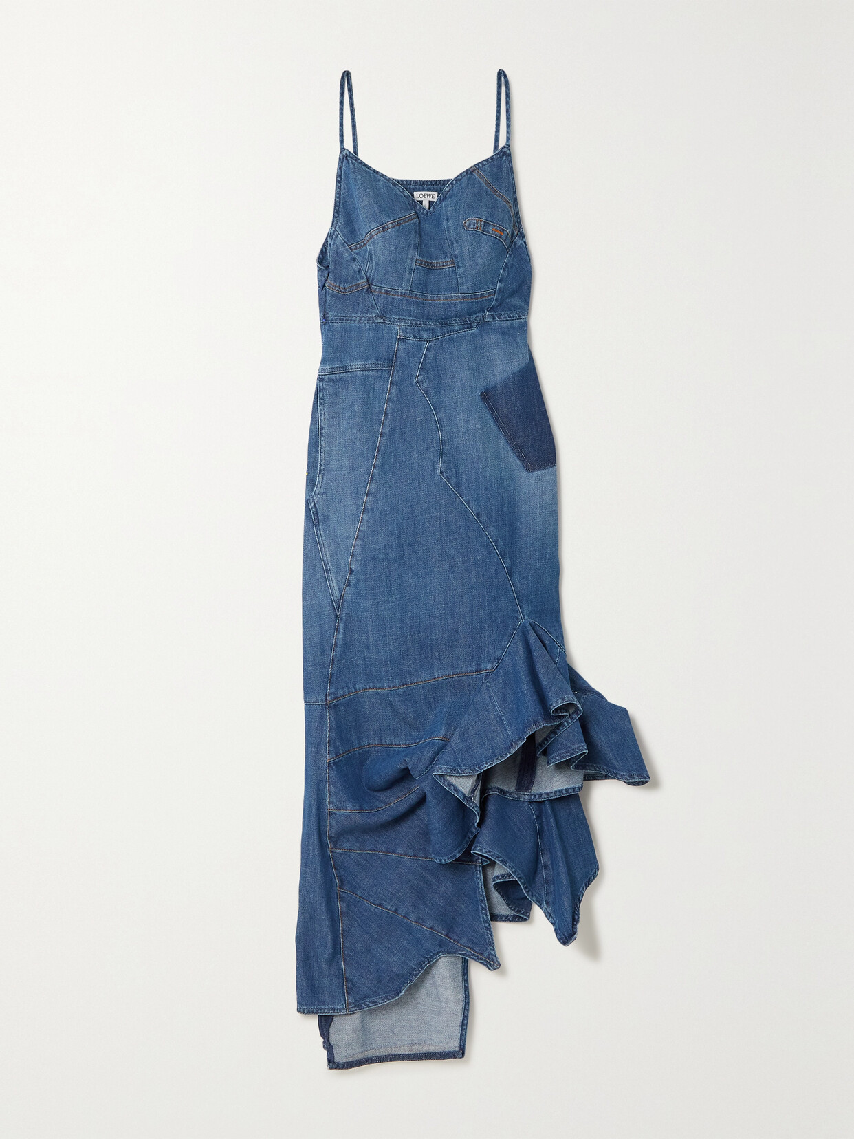 Loewe Asymmetric Ruffled Denim Dress - Blue