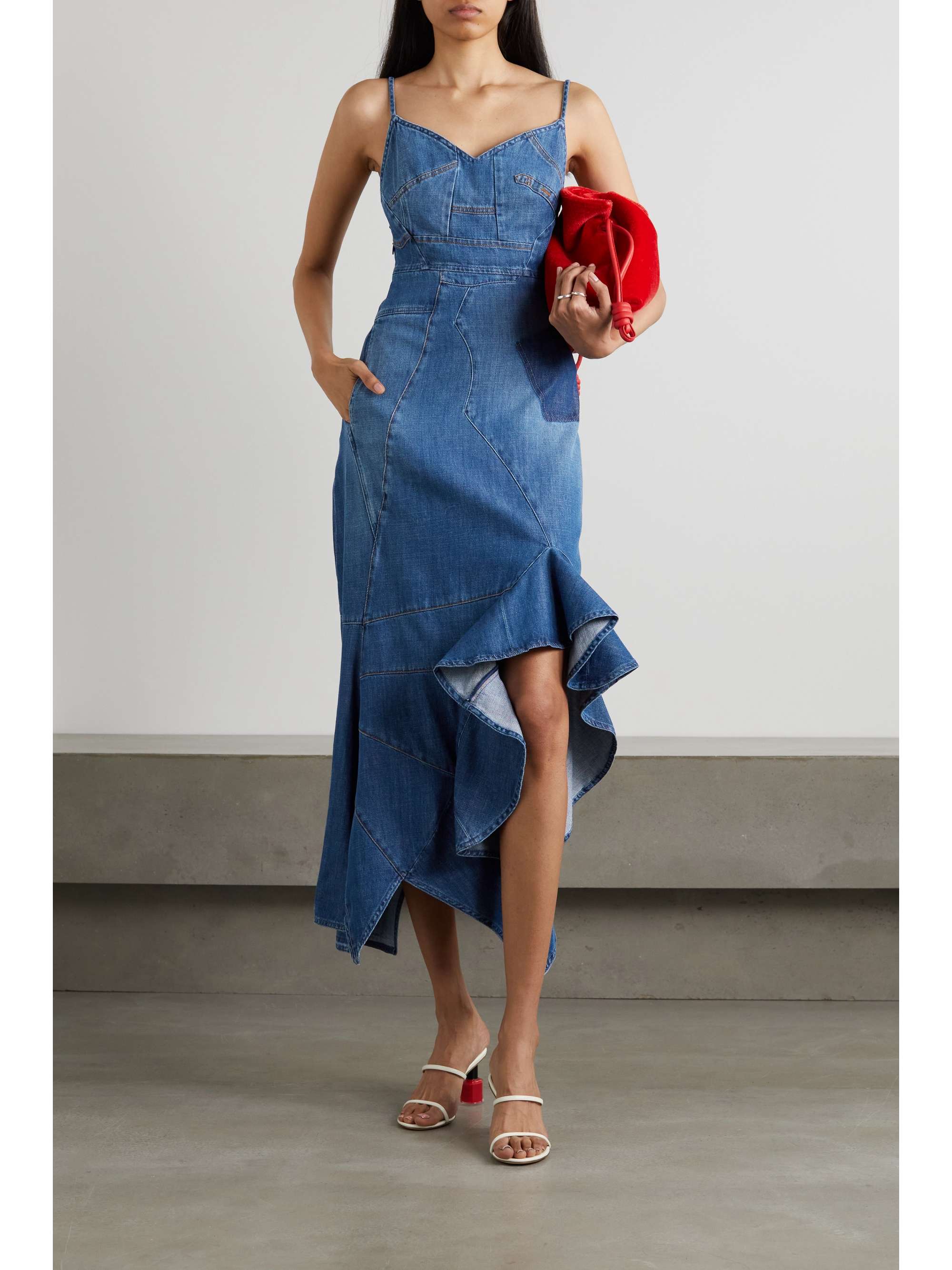 LOEWE Asymmetric ruffled denim dress