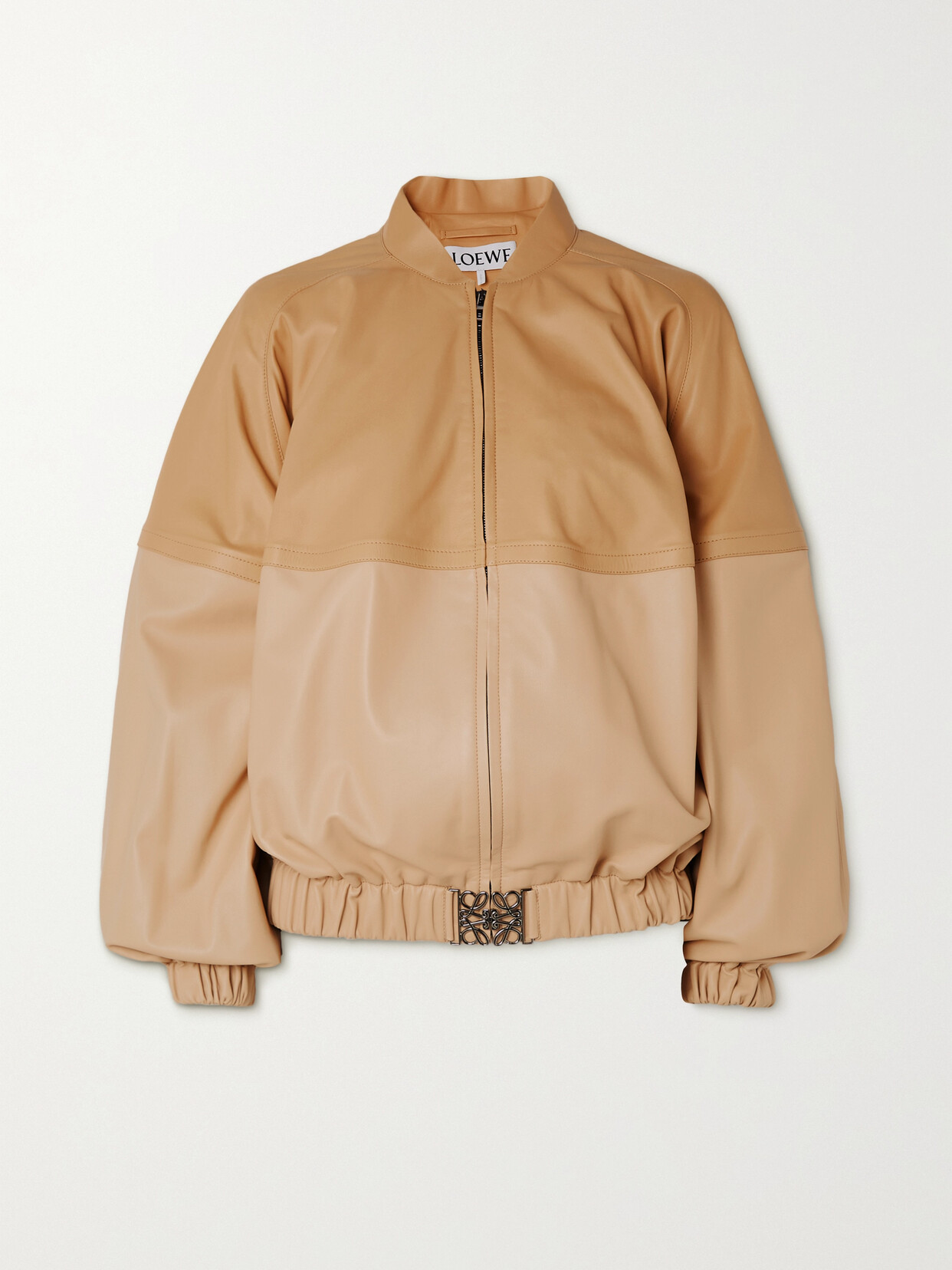 Loewe Two-tone Leather Bomber Jacket In Beige
