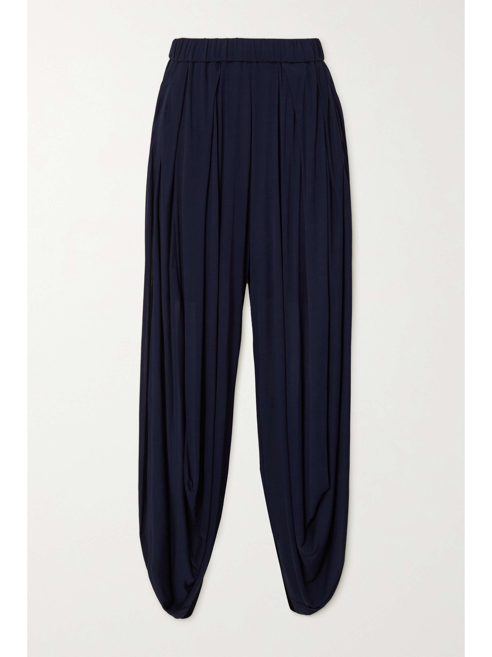 Navy Balloon draped crepe tapered pants 