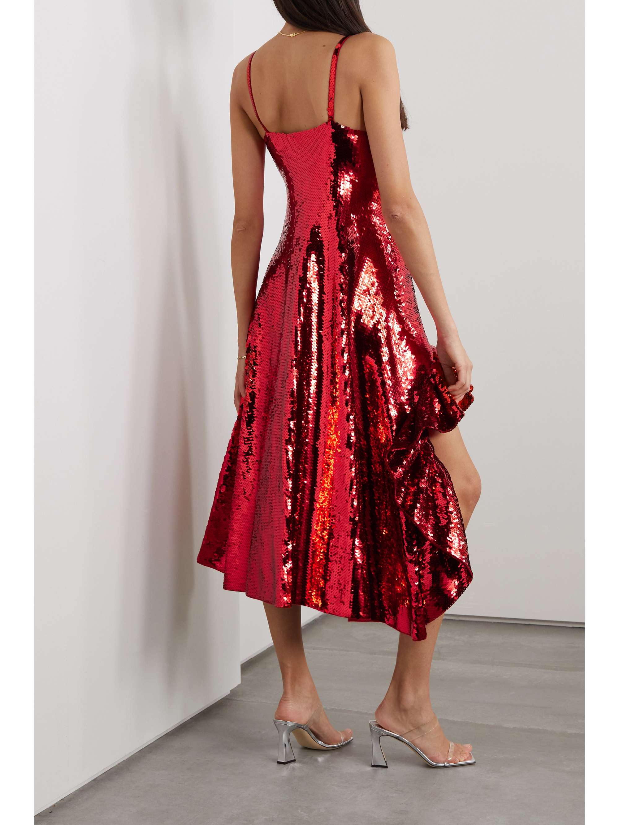 LOEWE Ruffled sequined wool midi dress