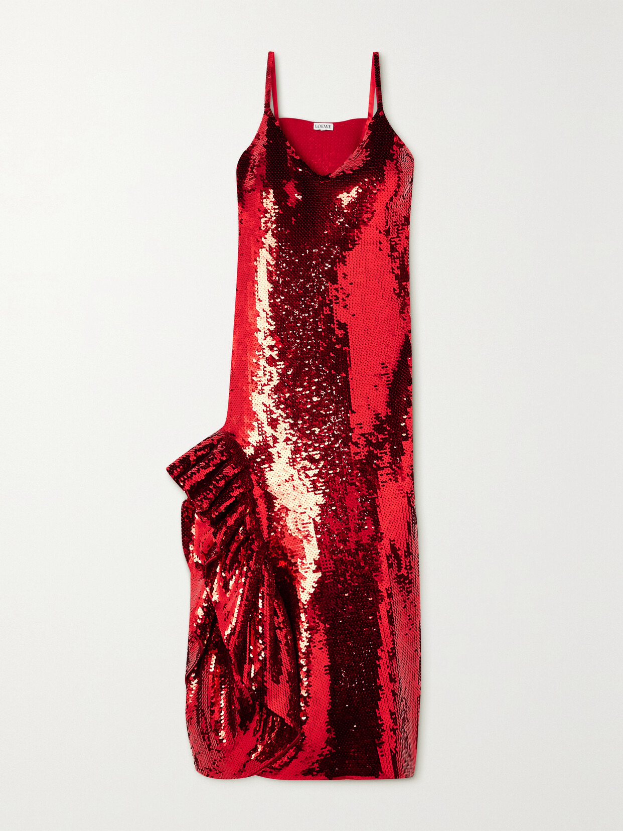 Loewe Ruffled Sequined Wool Midi Dress In Red