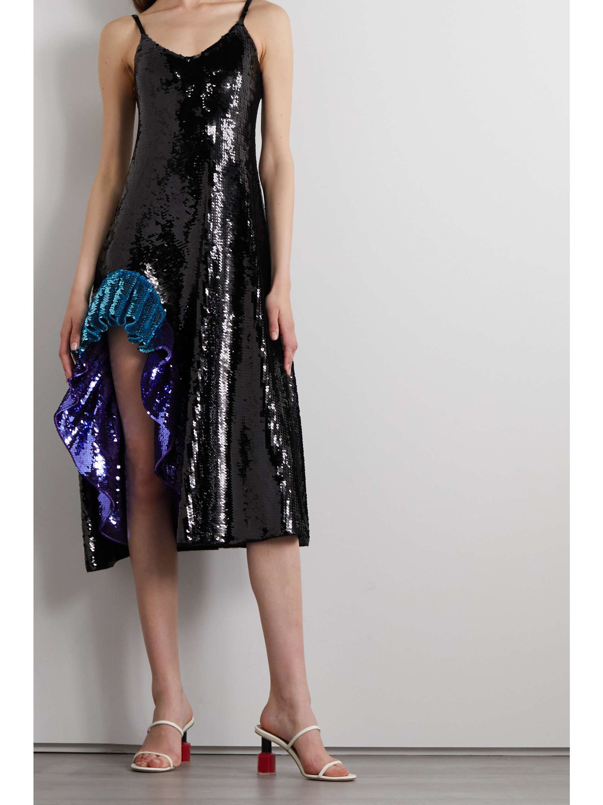 LOEWE Ruffled sequined wool midi dress