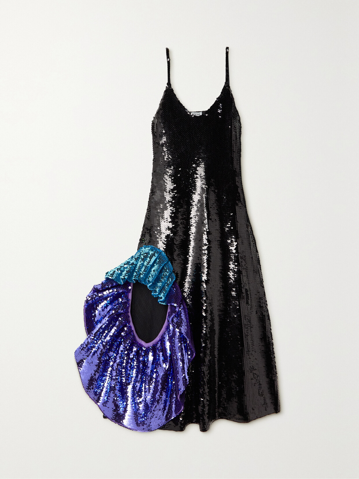 LOEWE - Ruffled Sequined Wool Midi Dress - Black