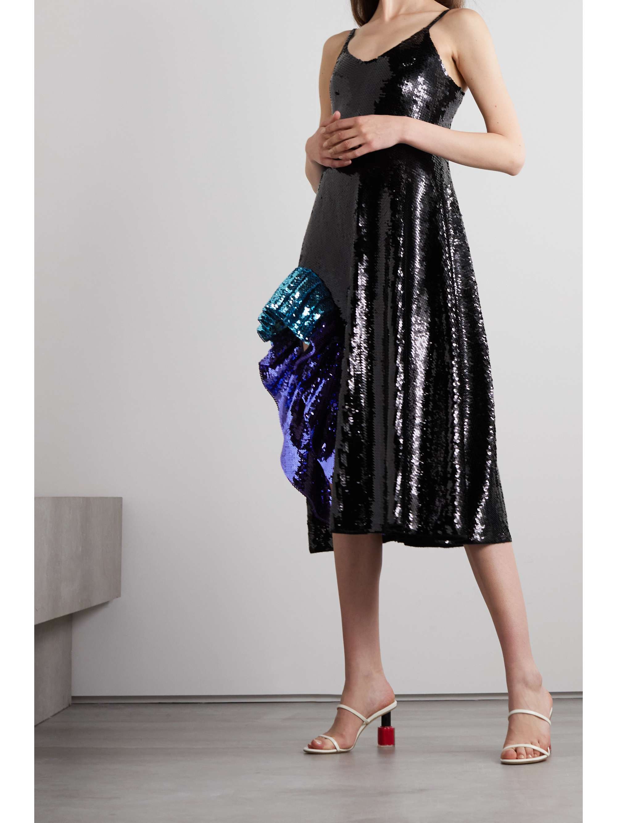 LOEWE Ruffled sequined wool midi dress