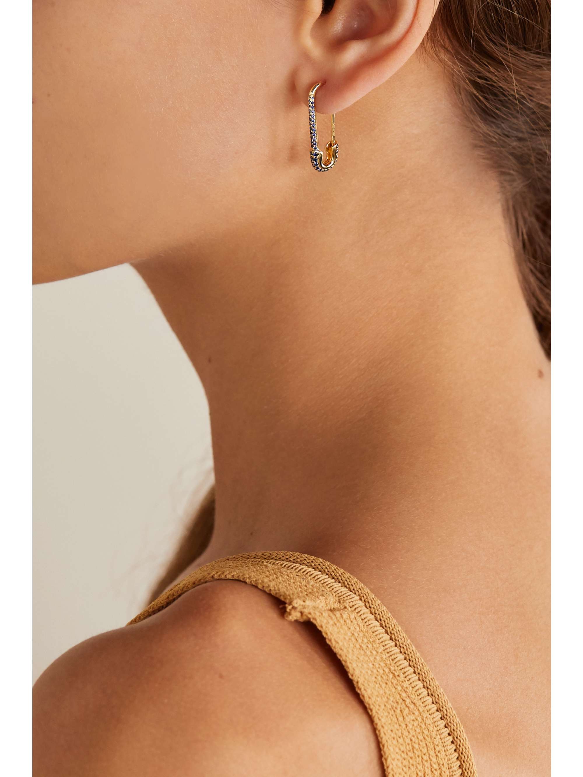 ANITA KO Safety Pin 18-karat rose gold sapphire earring