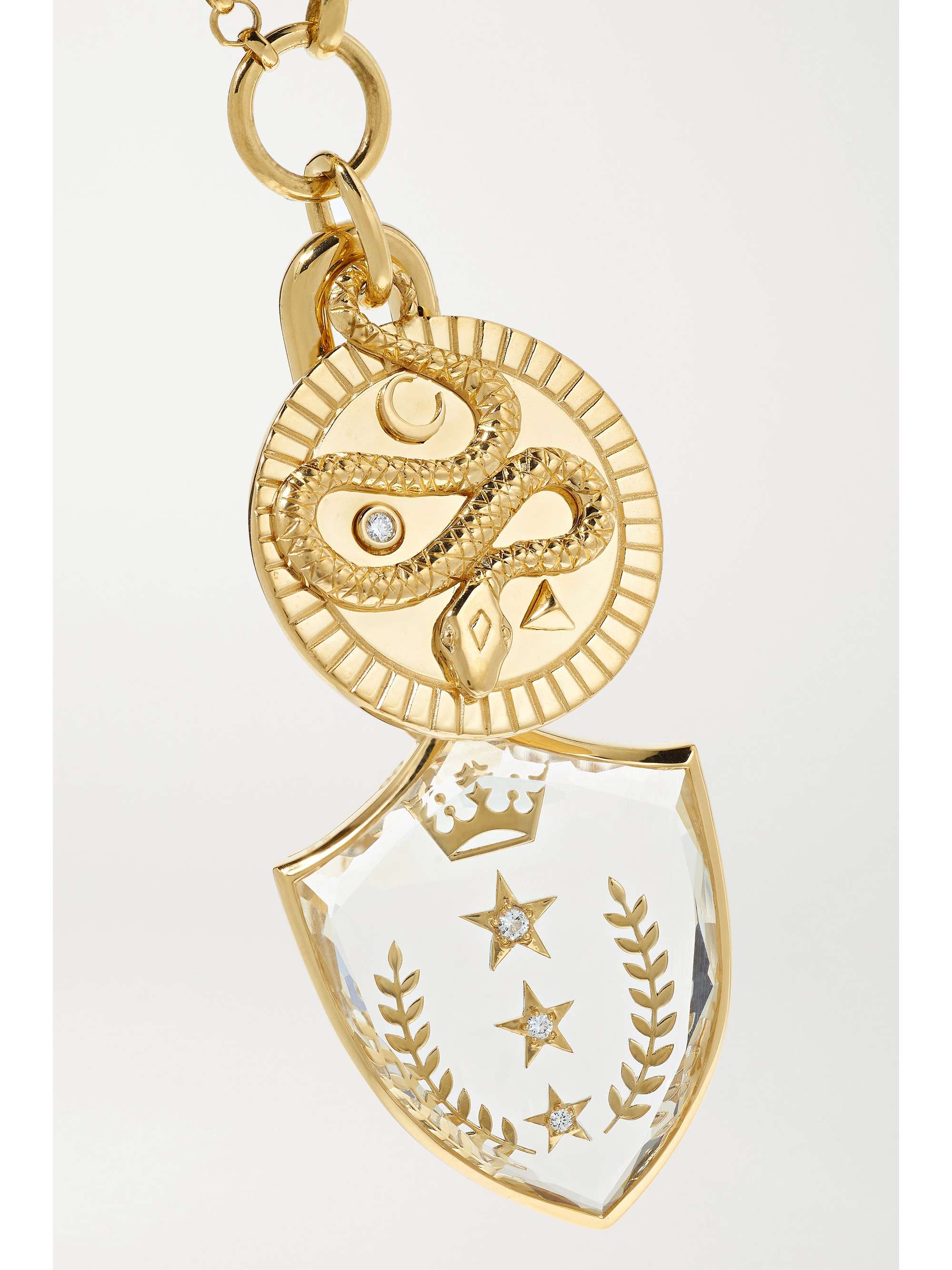 FOUNDRAE Wholeness + Per Aspera Ad Astra 18-karat gold, quartz and diamond necklace