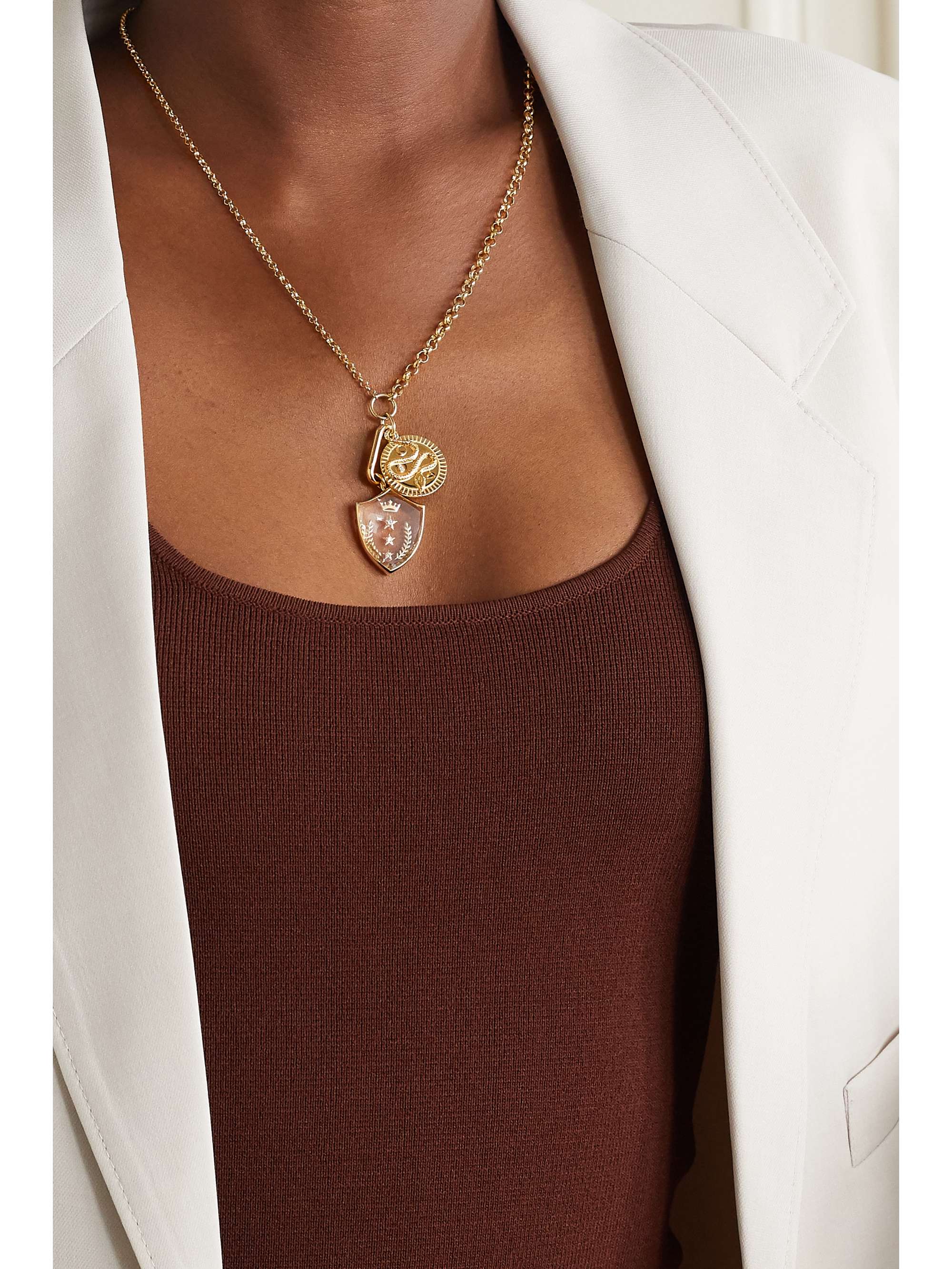FOUNDRAE Wholeness + Per Aspera Ad Astra 18-karat gold, quartz and diamond necklace