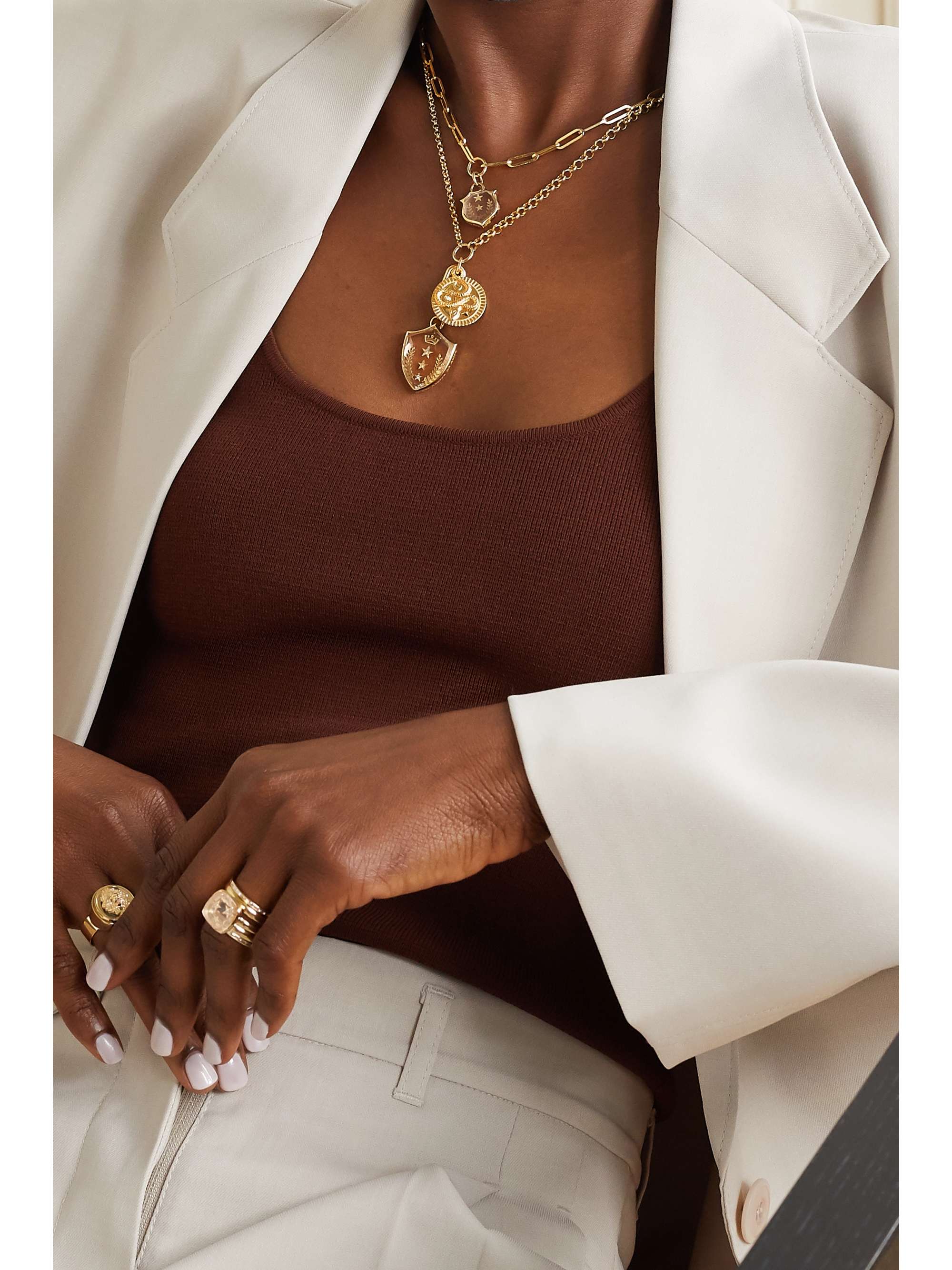 FOUNDRAE Wholeness + Per Aspera Ad Astra 18-karat gold, quartz and diamond necklace