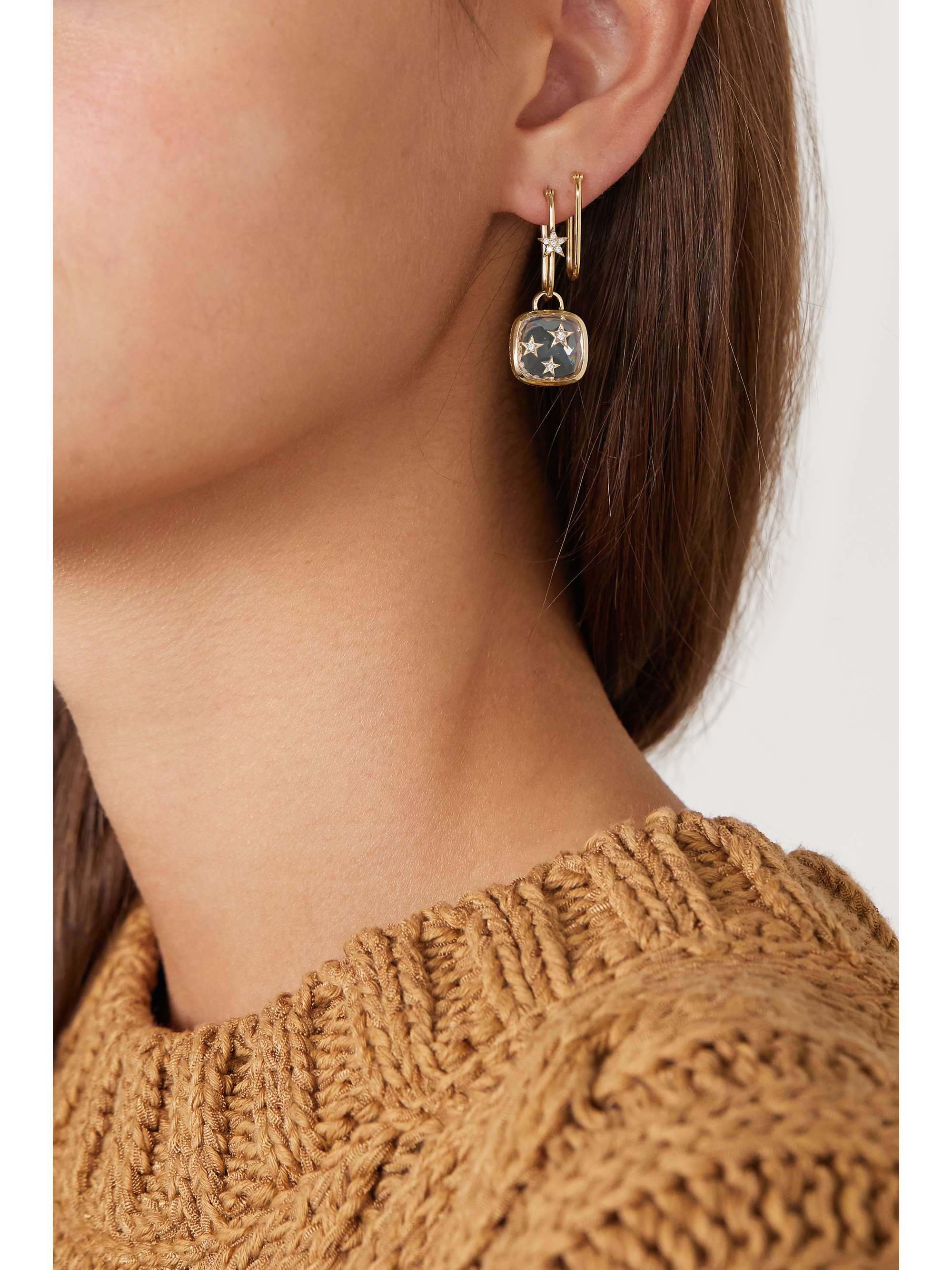 FOUNDRAE Per Aspera Ad Astra 18-karat gold, quartz and diamond earring