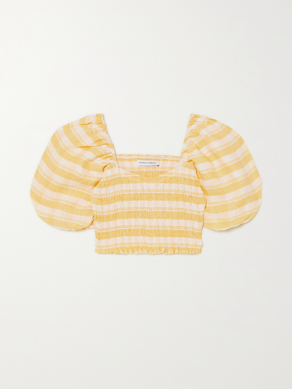 Faithfull The Brand - + Net Sustain Robina Cropped Shirred Checked Linen Top - Yellow