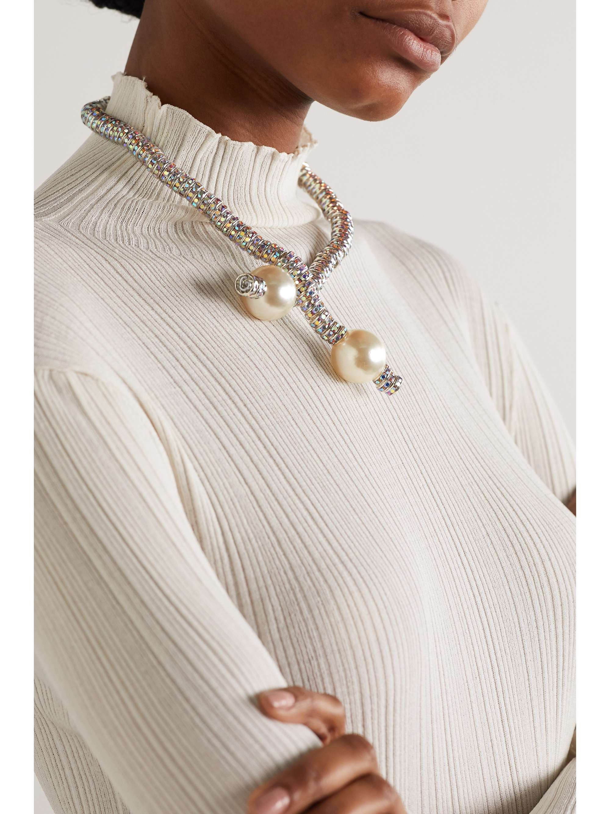 PEARL OCTOPUSS.Y Convertible silver tone, crystal and faux pearl cuff