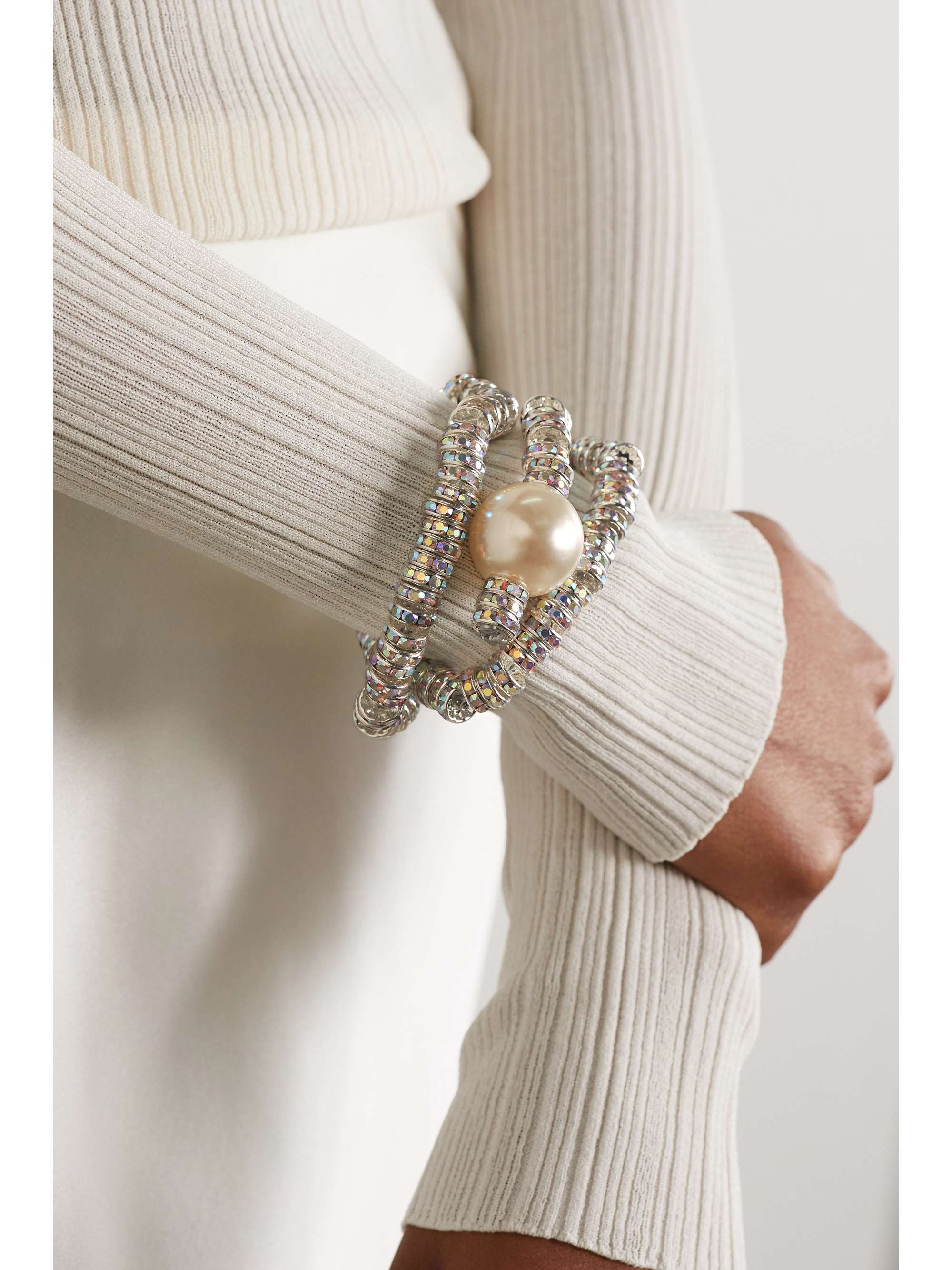 PEARL OCTOPUSS.Y Convertible silver tone, crystal and faux pearl cuff