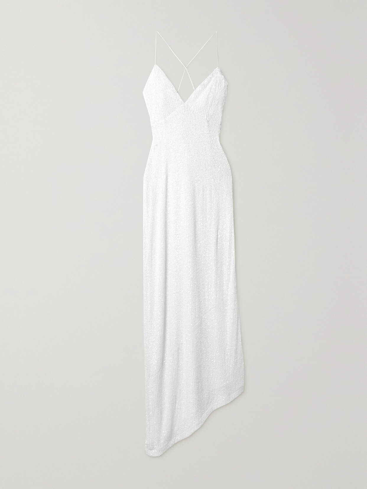 Retrofête Violet Asymmetric Lace-up Sequined Stretch-tulle Gown - White