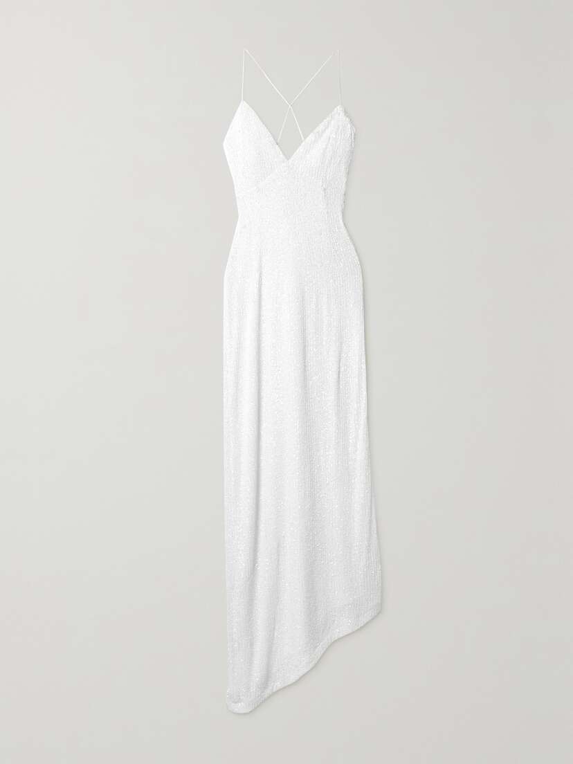 Retrofête Violet Asymmetric Lace-up Sequined Stretch-tulle Gown - x large