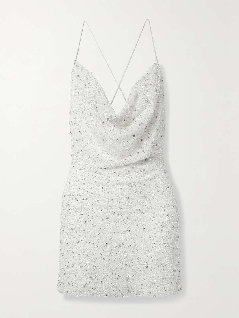 Retrofête Mich Draped Embellished Tulle Mini Dress - x large