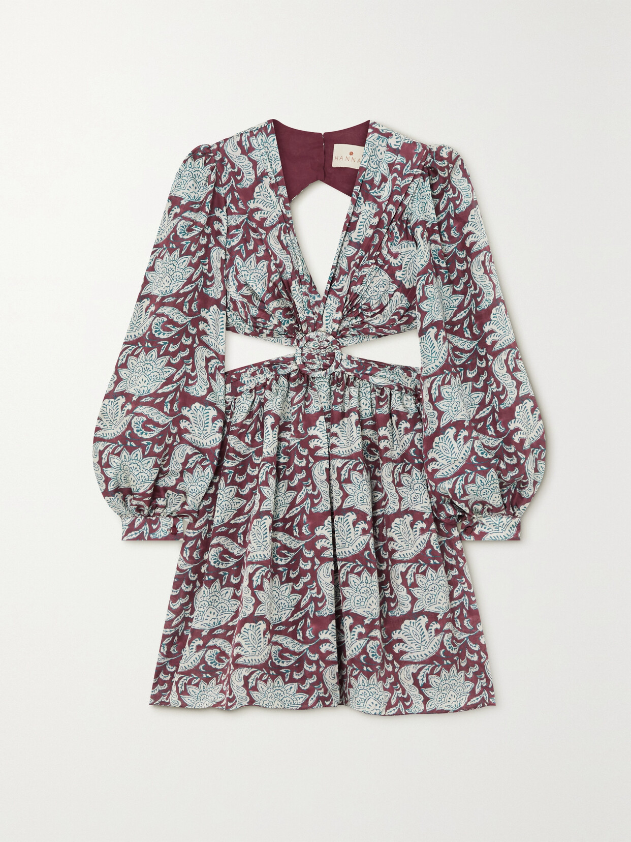Hannah Artwear Mia Cutout Floral-print Silk-voile Mini Dress In Burgundy