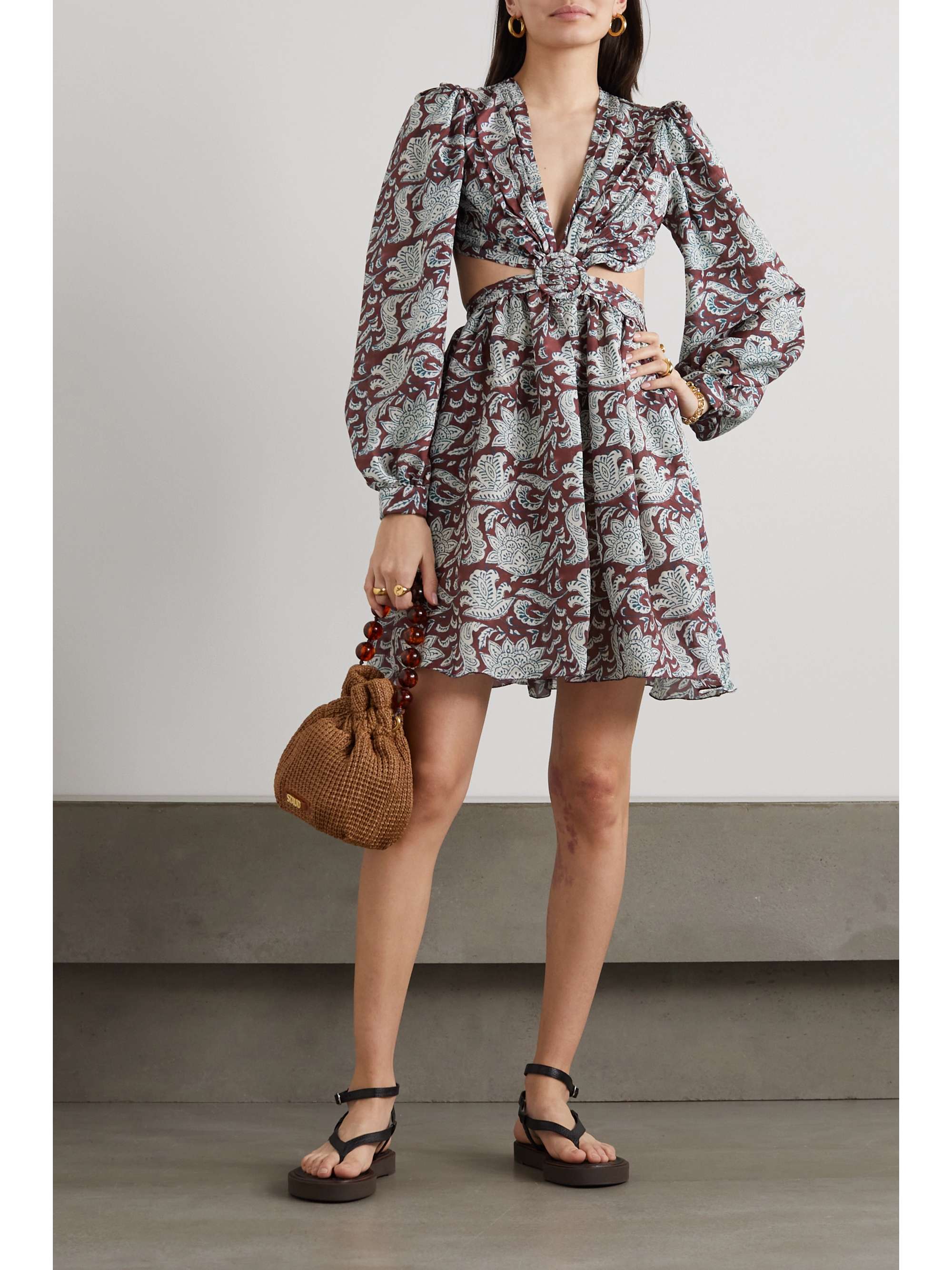 Merlot Mia cutout floral-print silk 