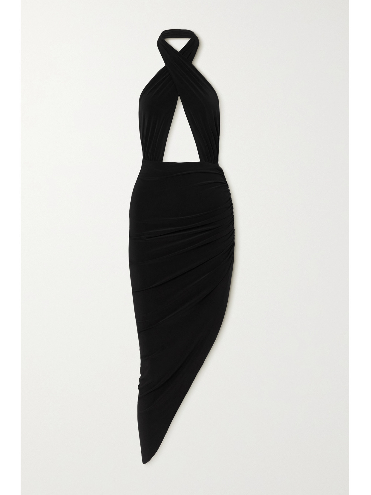 Norma Kamali Asymmetric Cutout Halterneck Ruched Stretch-jersey Dress ...