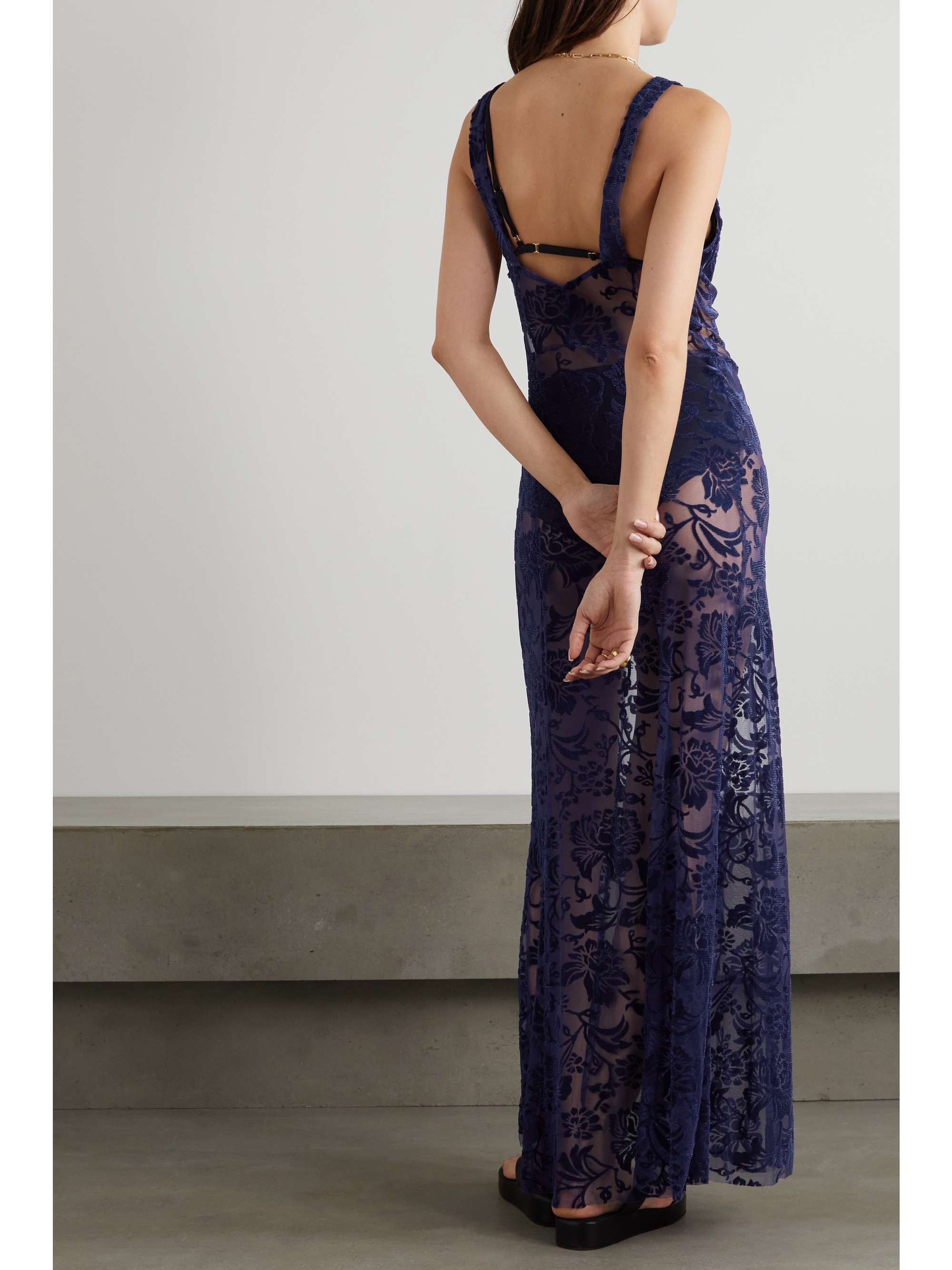 NORMA KAMALI Eloise flocked stretch-tulle maxi dress