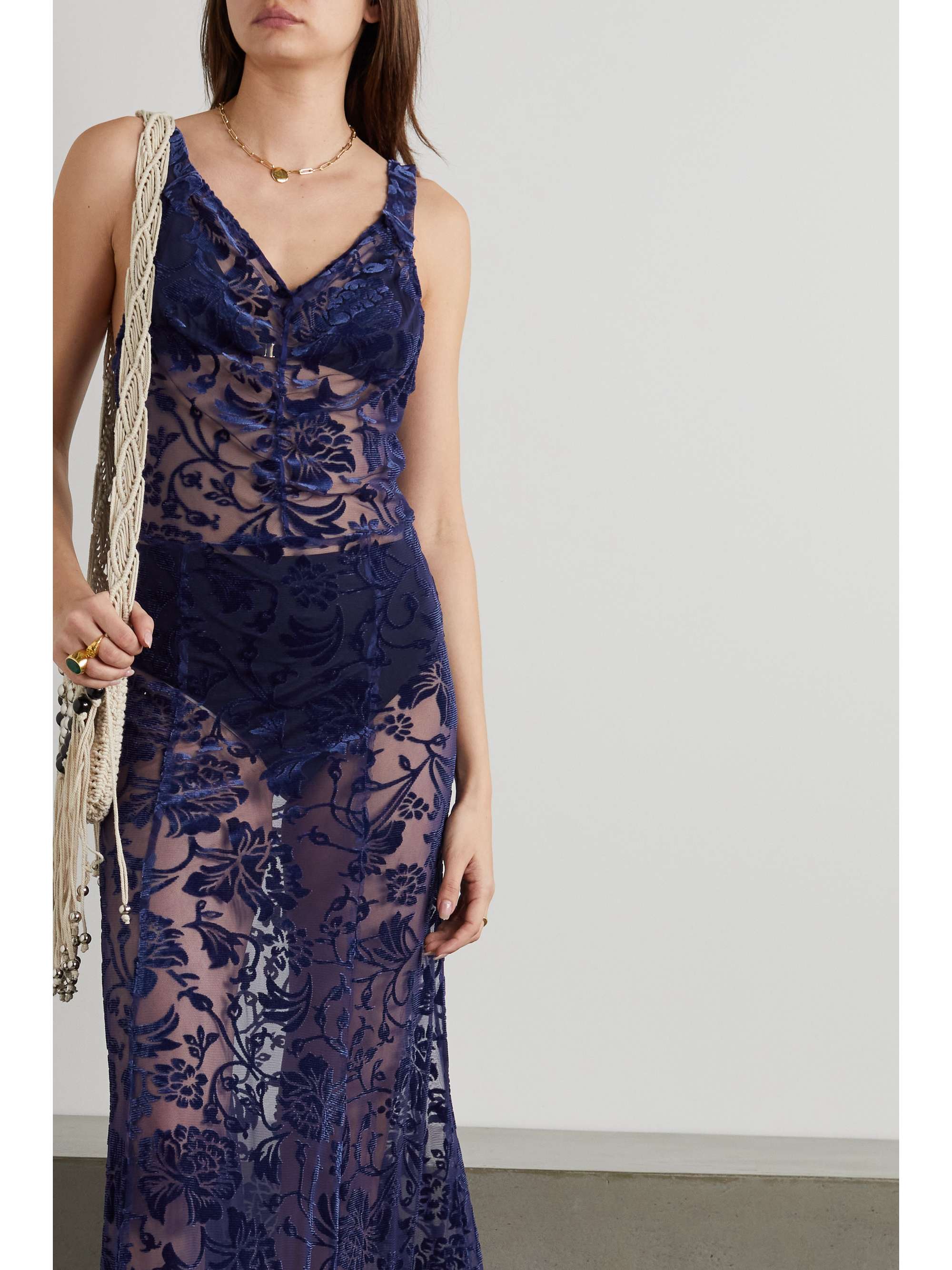 NORMA KAMALI Eloise flocked stretch-tulle maxi dress
