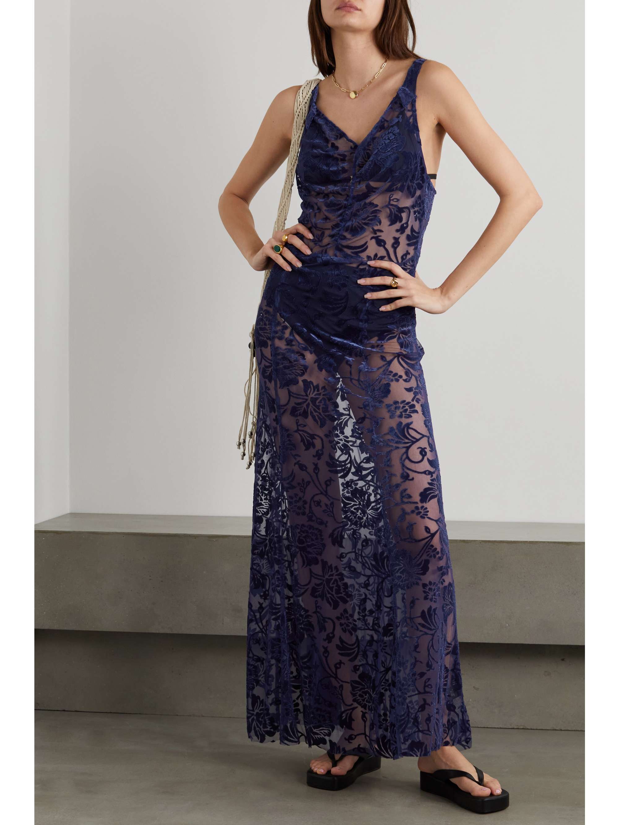 NORMA KAMALI Eloise flocked stretch-tulle maxi dress
