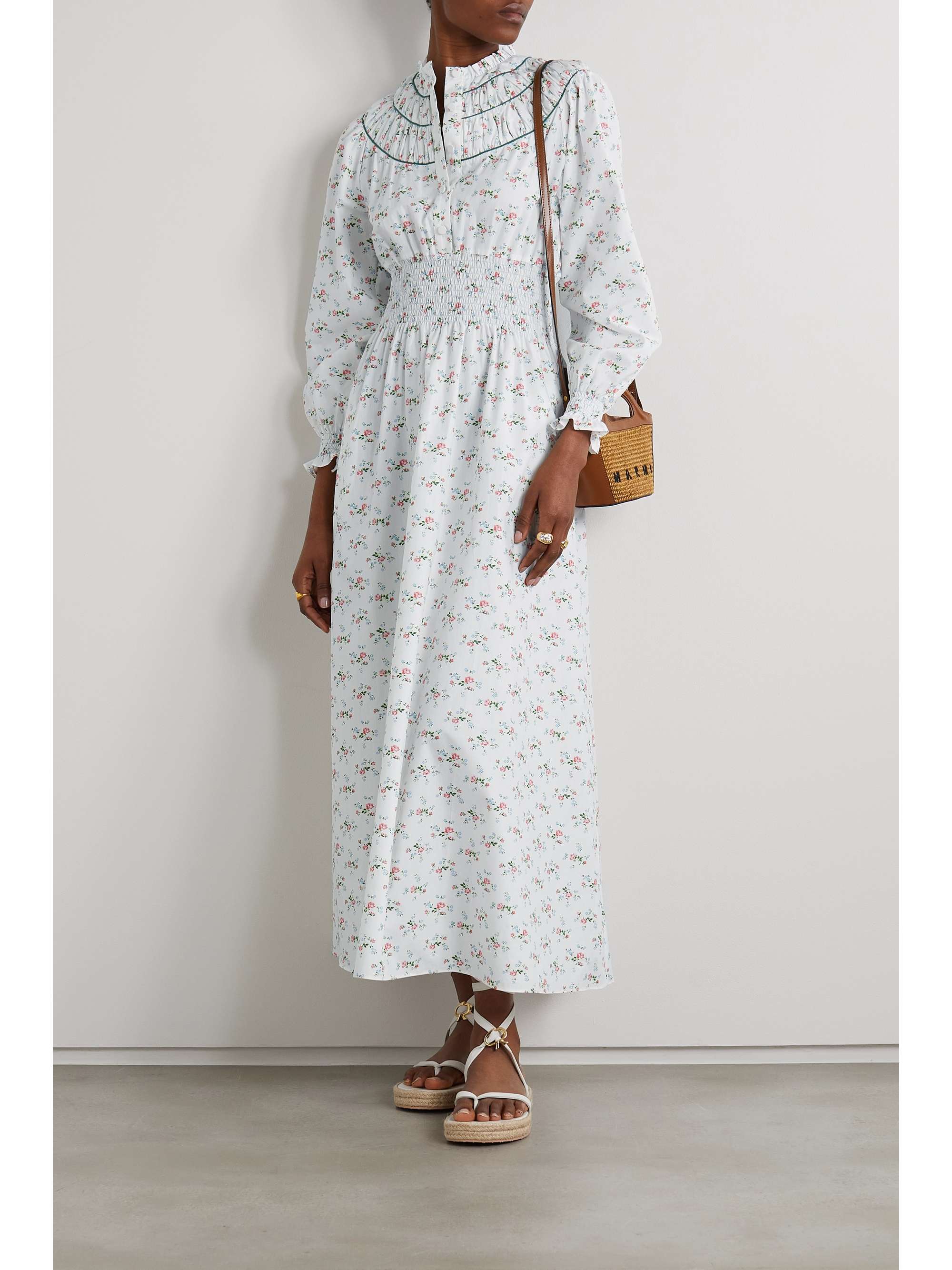LORETTA CAPONI Zaira shirred floral-print cotton-poplin maxi dress |  NET-A-PORTER