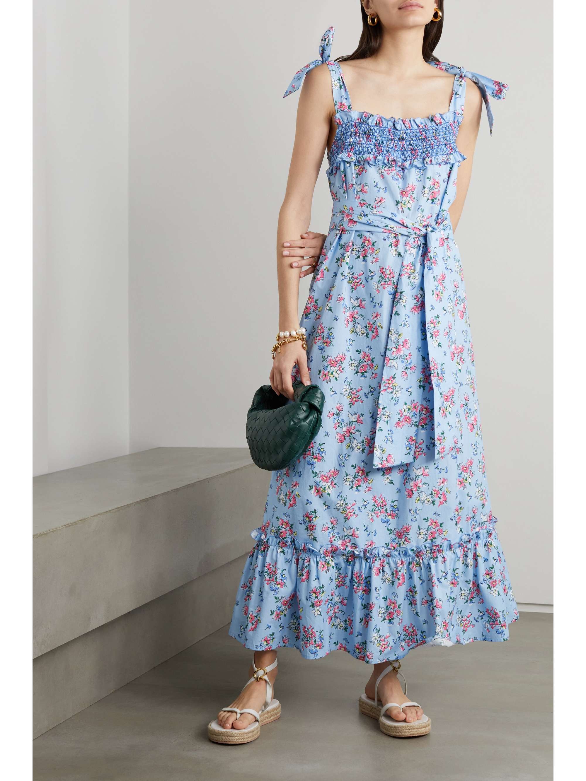 Blue Armida belted ruffled smocked 