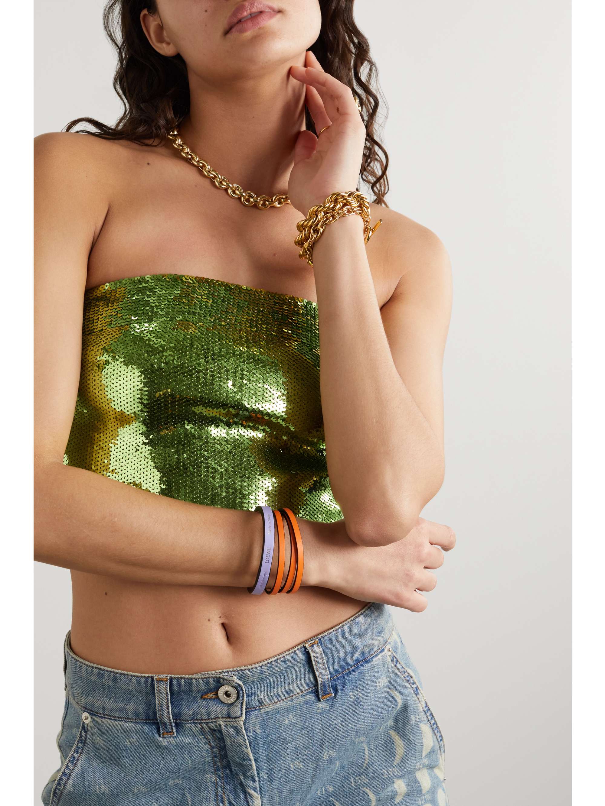 LOEWE + Paula's Ibiza strapless sequined stretch-crepe top
