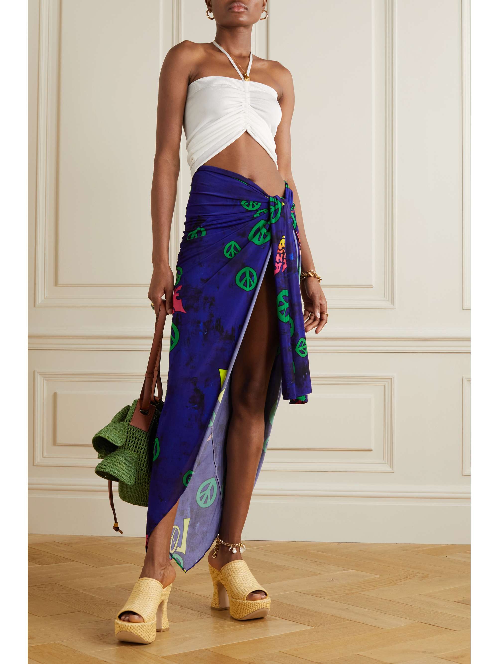 Ibiza cropped ruched knitted halterneck 