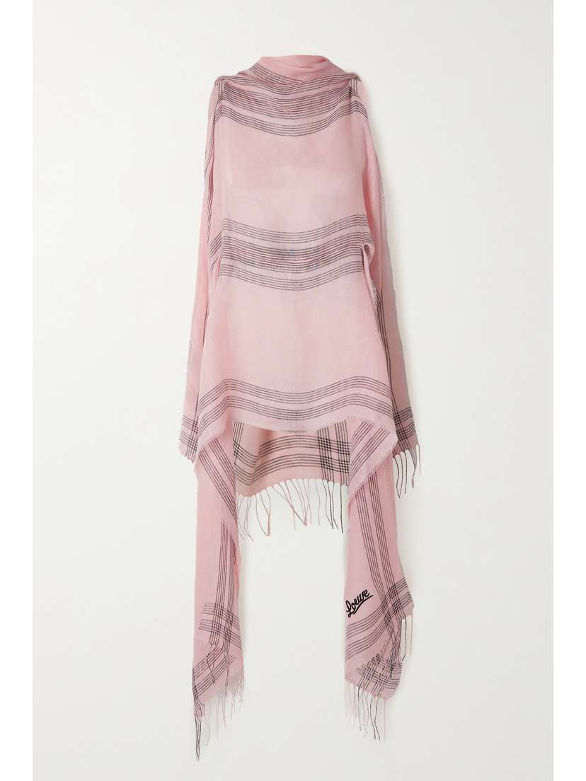 Loewe + Paula's Ibiza Fringed Embroidered Striped Linen And Stretch-jersey Top