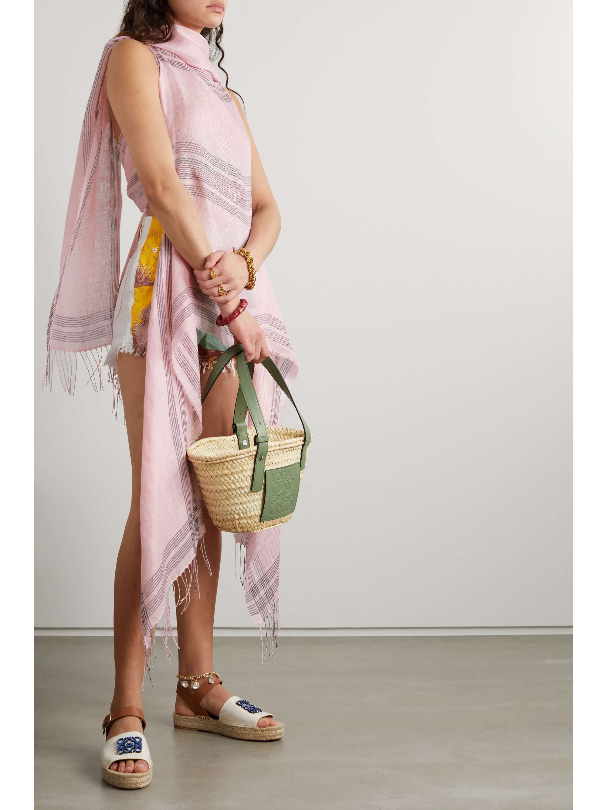 LOEWE + Paula's Ibiza fringed embroidered striped linen and stretch-jersey top